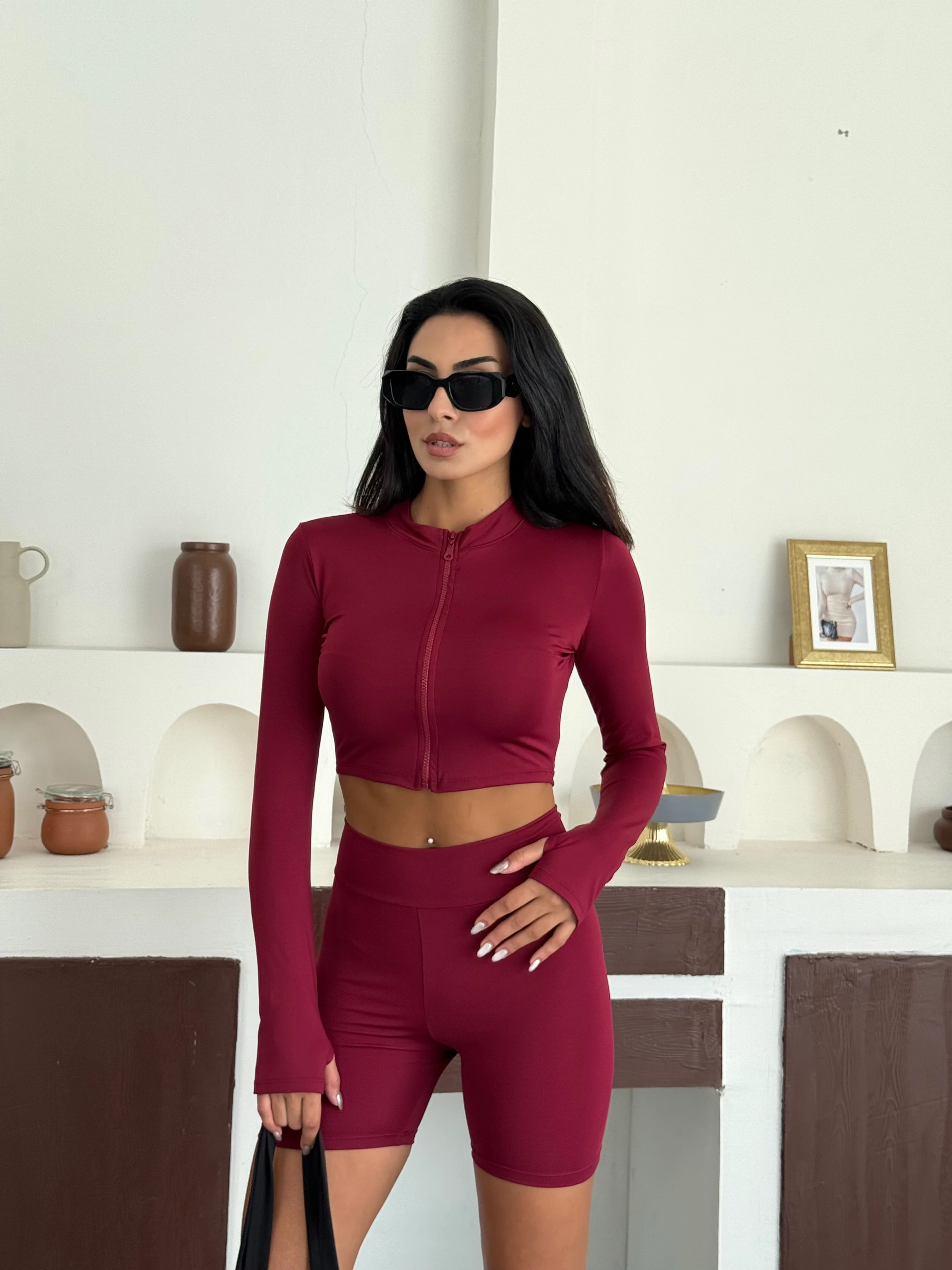 Slim Fit Yüksek Bel Toparlayıcı Crop Kadın 2’li Tayt Takım