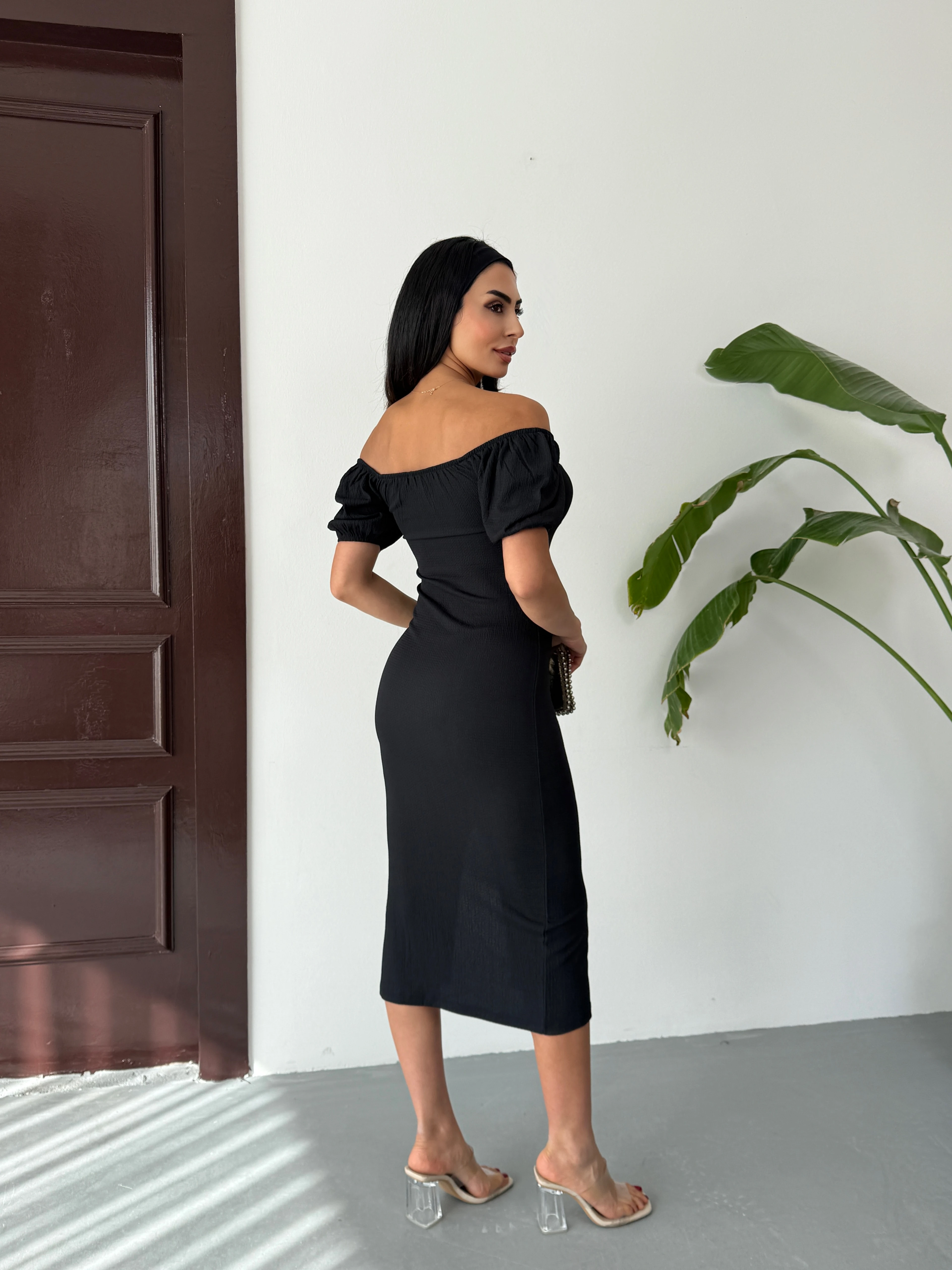 Yazlık Çıtır Desen Karpuz Kol Yırtmaç Detay Elbise