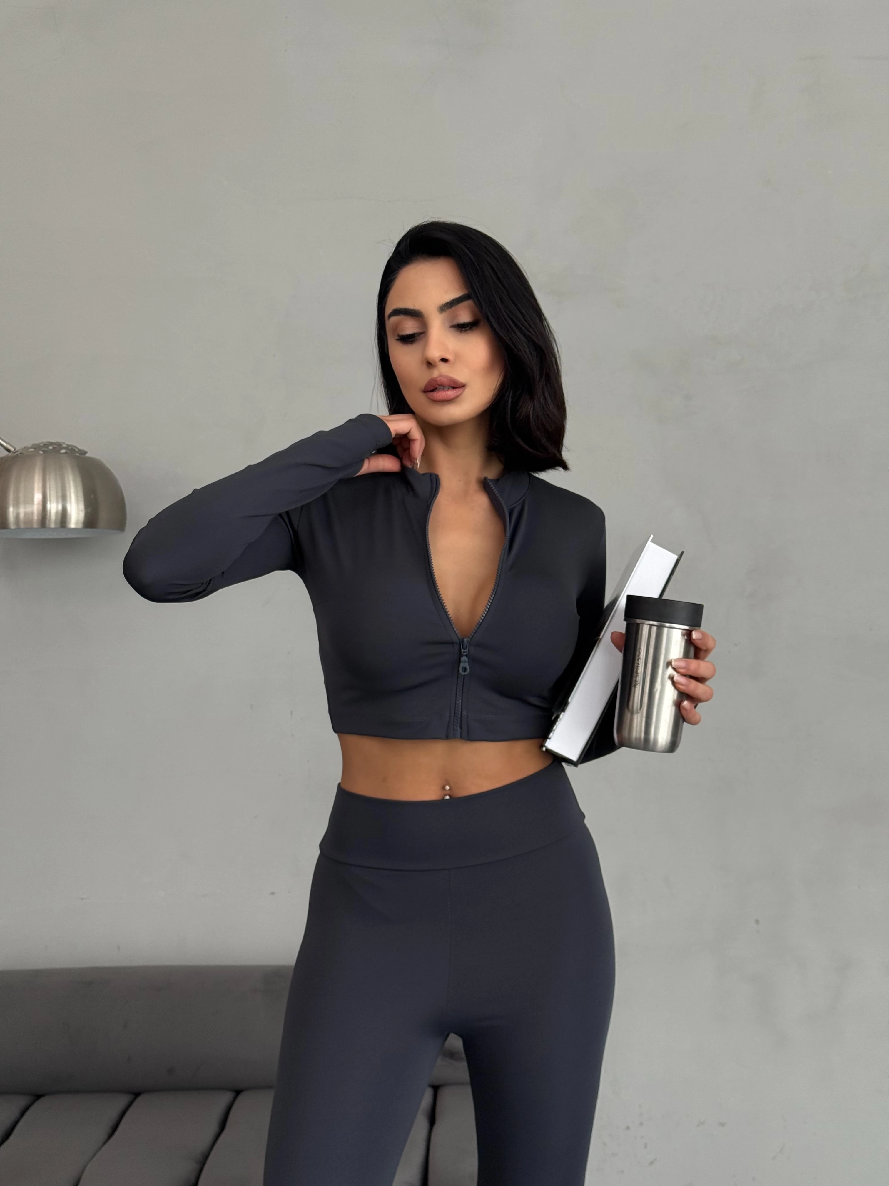 Slim Fit Yüksek Bel Toparlayıcı Crop Kadın 2’li Tayt Takım