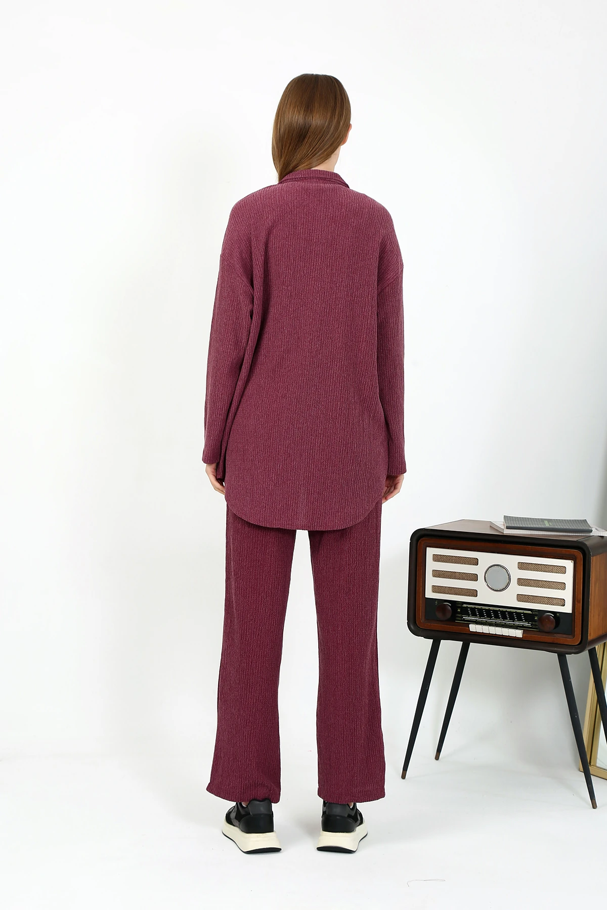 Bol Paça Kırçıllı Pantolon Gömlek Ikili Takım (Rahat Kalıp)