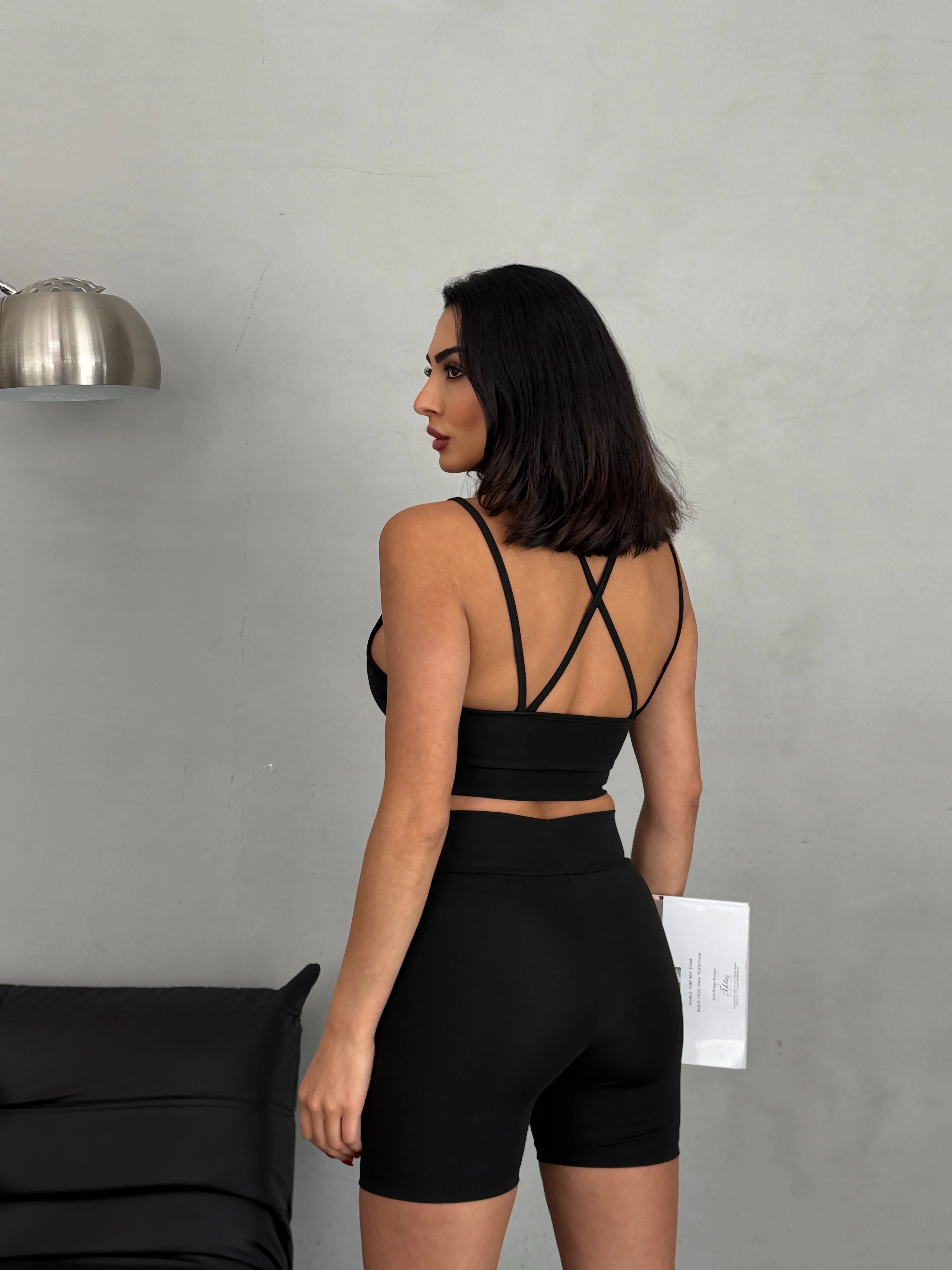 Yüksek Bel Toparlayıcı Çapraz Sırt Detaylı Slim Fit Kadın Tayt Takım