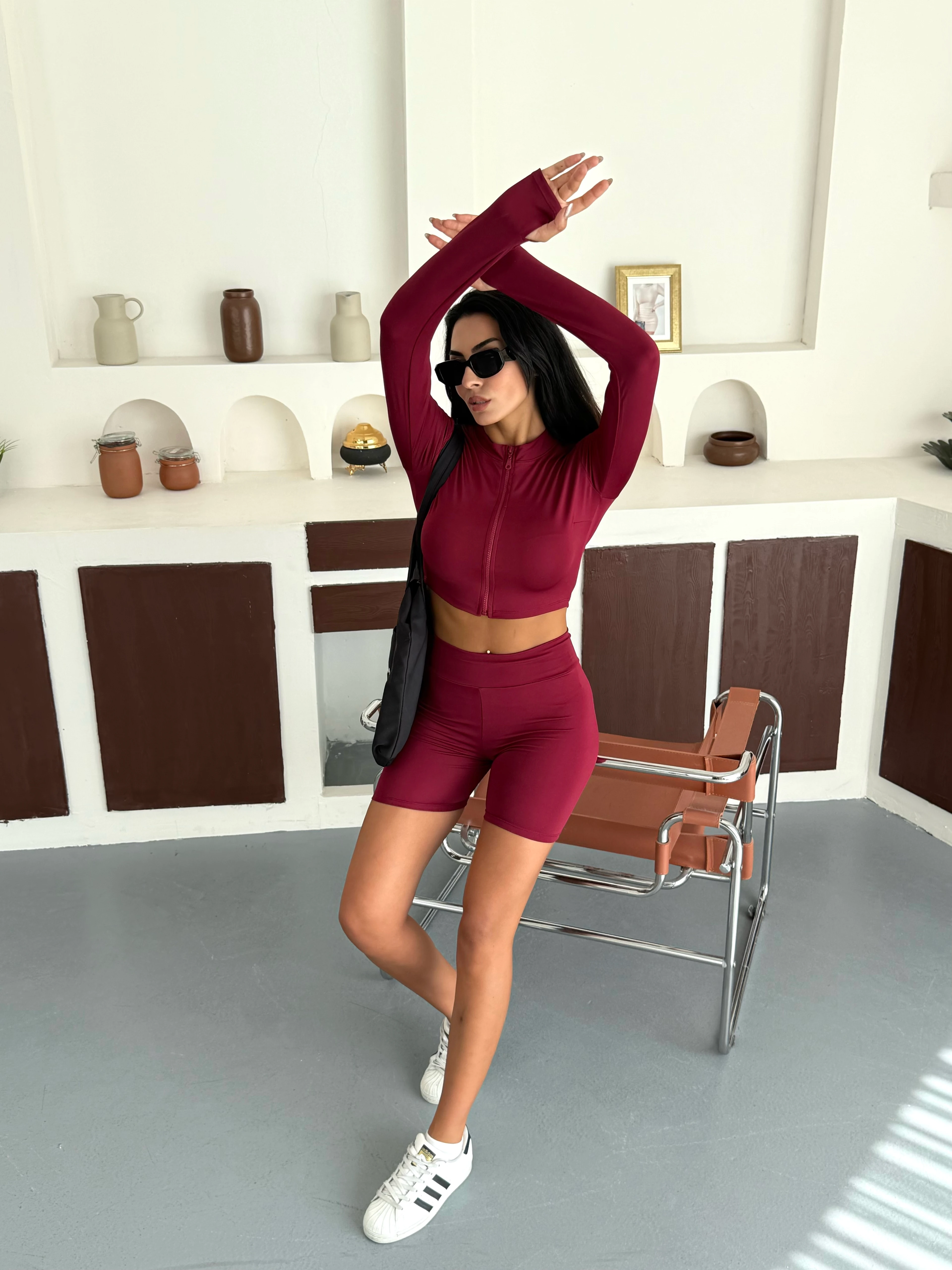 Slim Fit Yüksek Bel Toparlayıcı Crop Kadın 2’li Tayt Takım