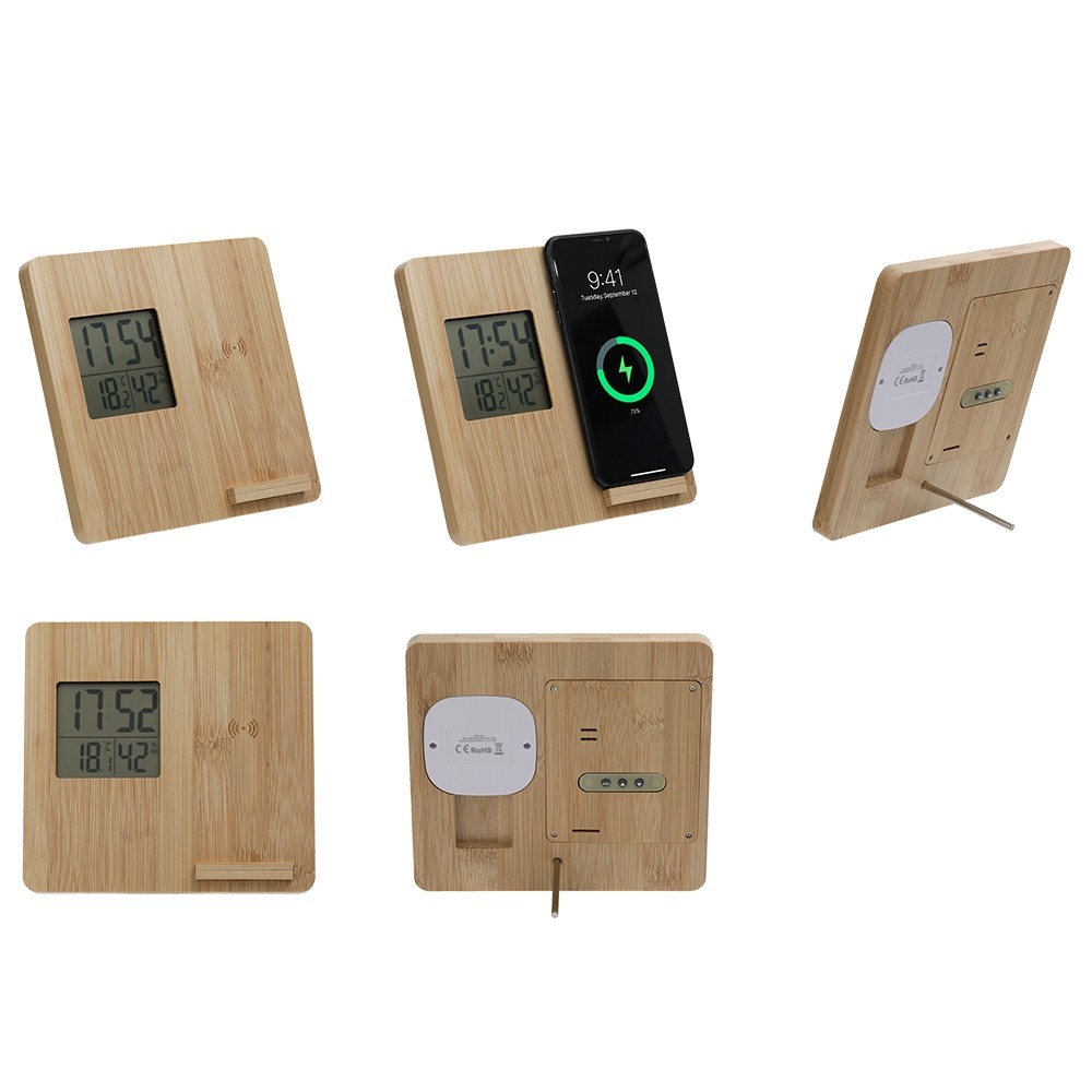 Masaüstü Bambu Saat Wireless Mobil Şarj Cihazı MKİP-7310
