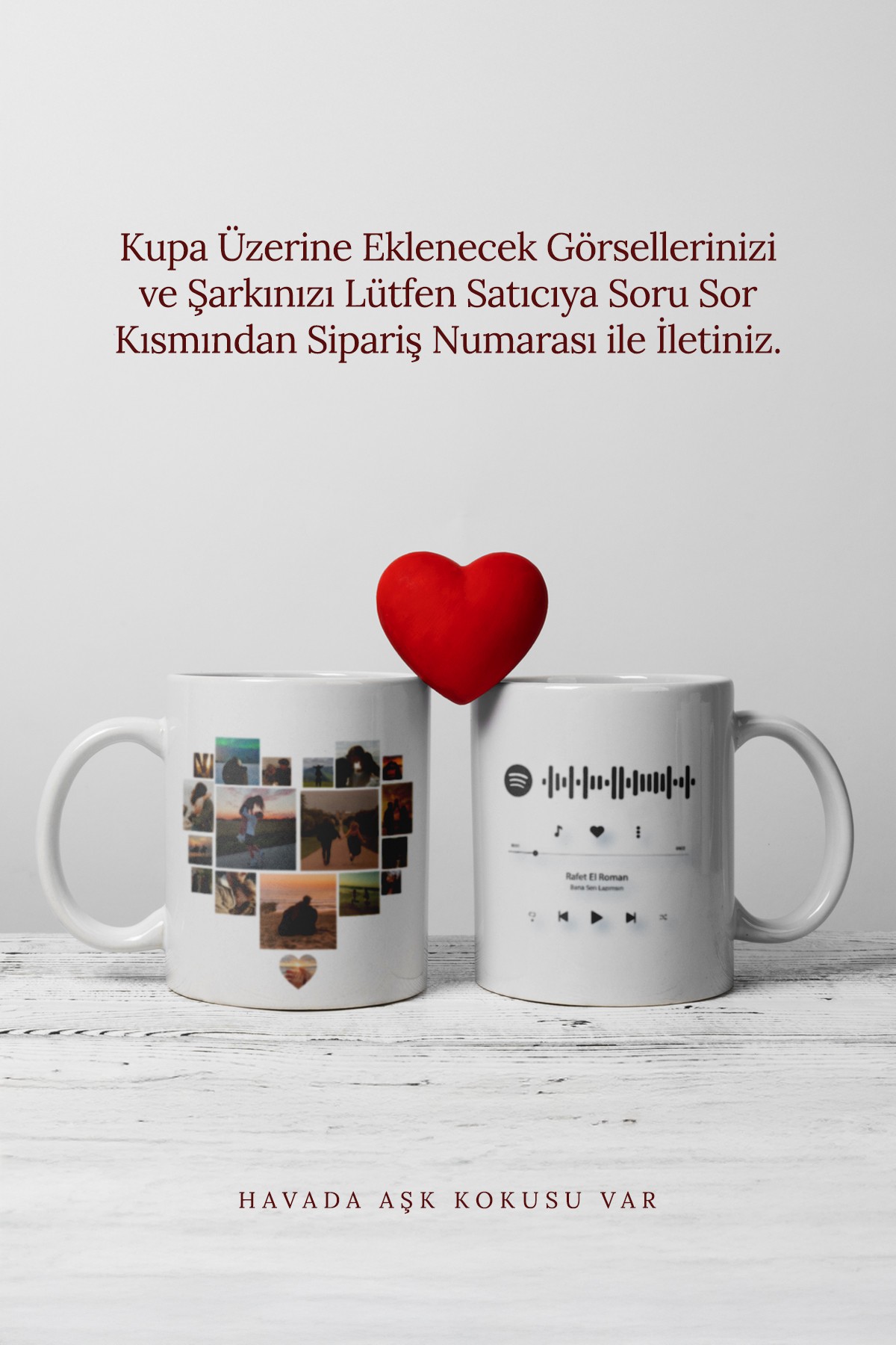 SEVGİLİ KALP RESİMLİ SPOTIFY 2 'Lİ KUPA KİŞİYE ÖZEL PORSELEN KUPA BARDAK MUG