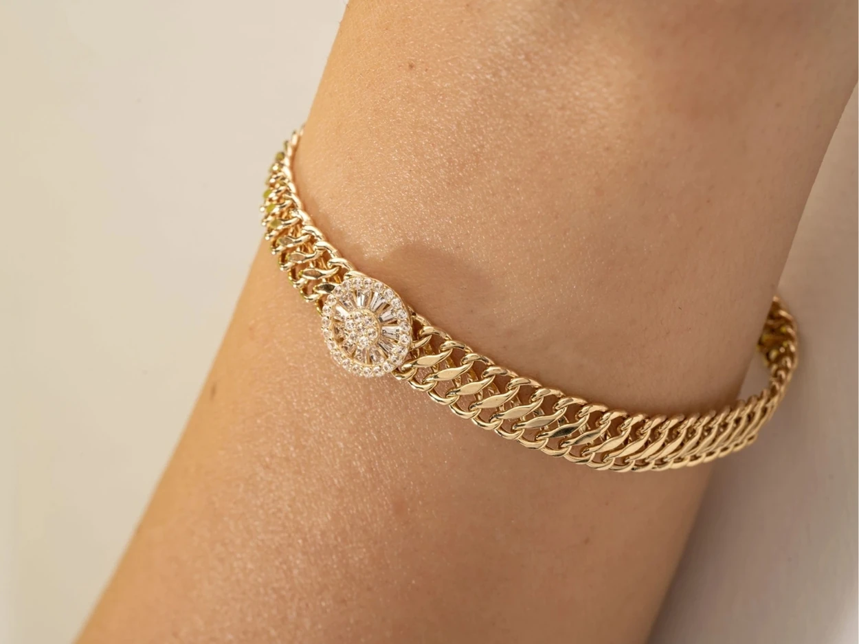 14 Ayar Altın Baget Taşlı Viyana Zincir Bileklik