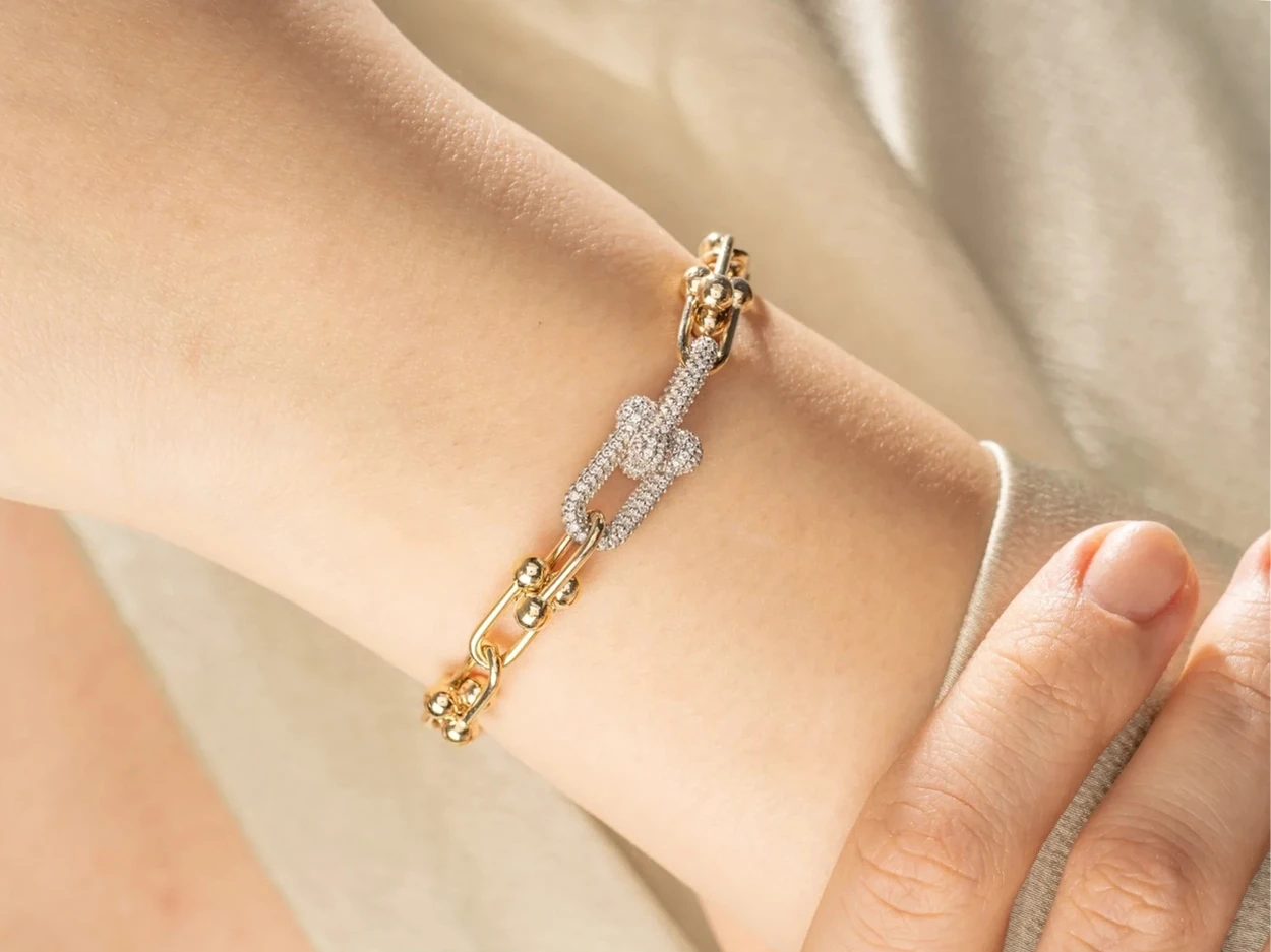 14 Ayar Altın Taşlı Tiffany Bileklik