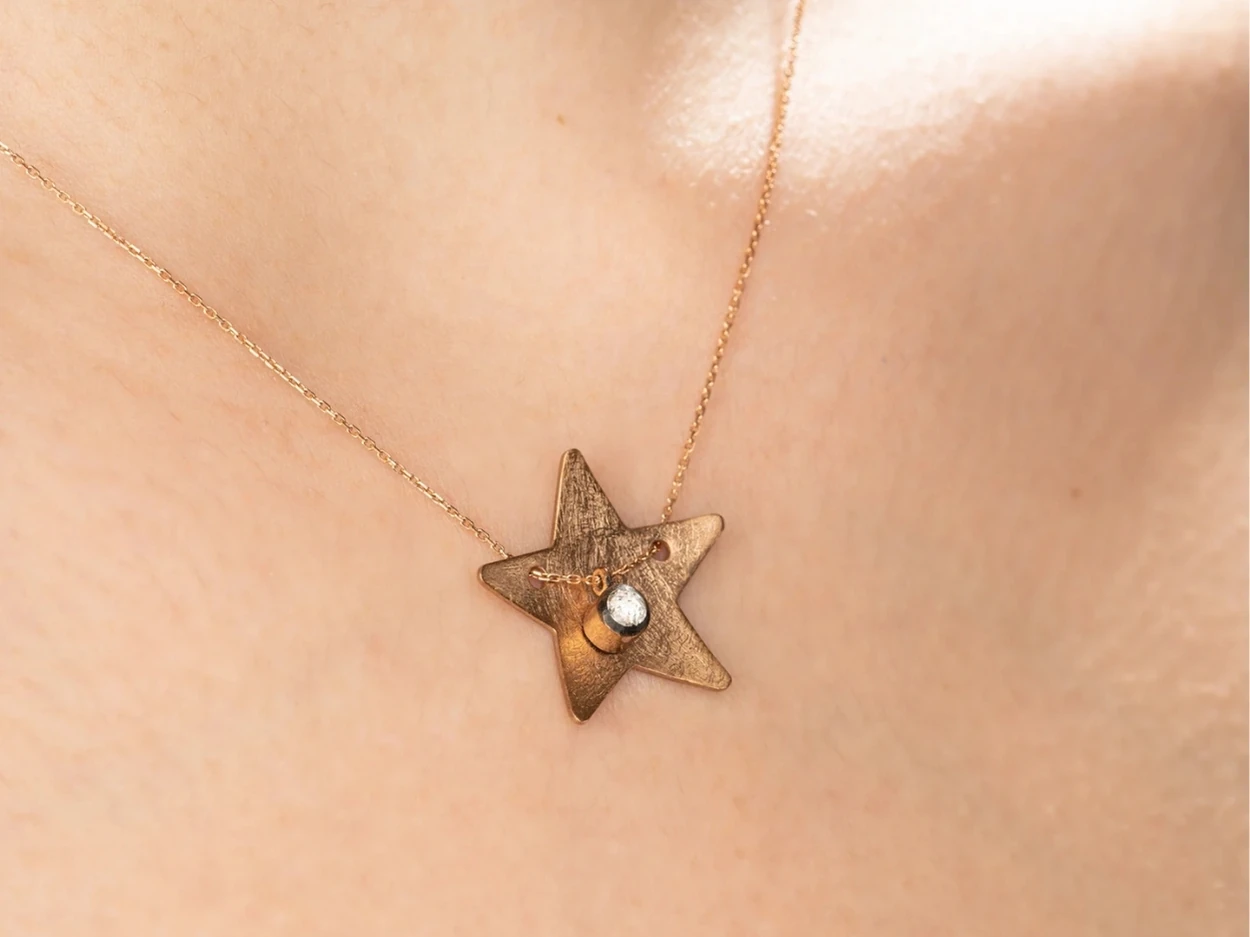 0,06 Karat Altın Elmas Yıldız Kolye