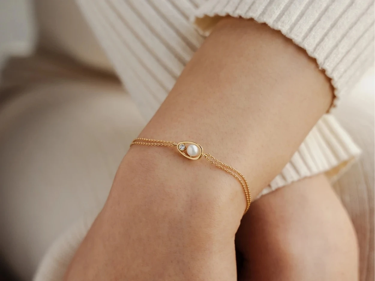 14 Ayar Altın Taşlı İnci Bileklik
