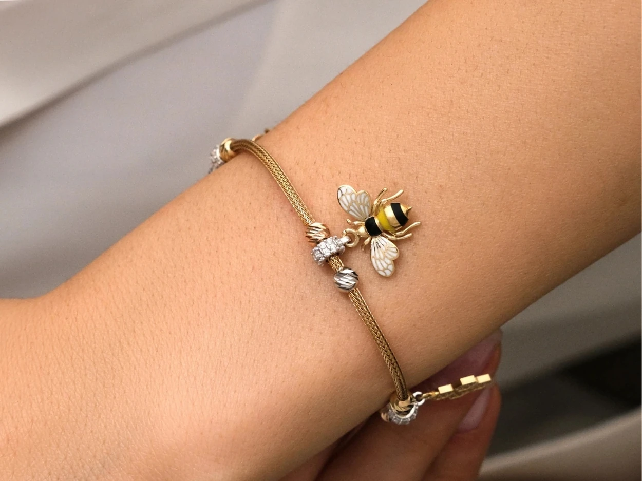 14 Ayar Altın Dorikalı Arı Charm Bileklik
