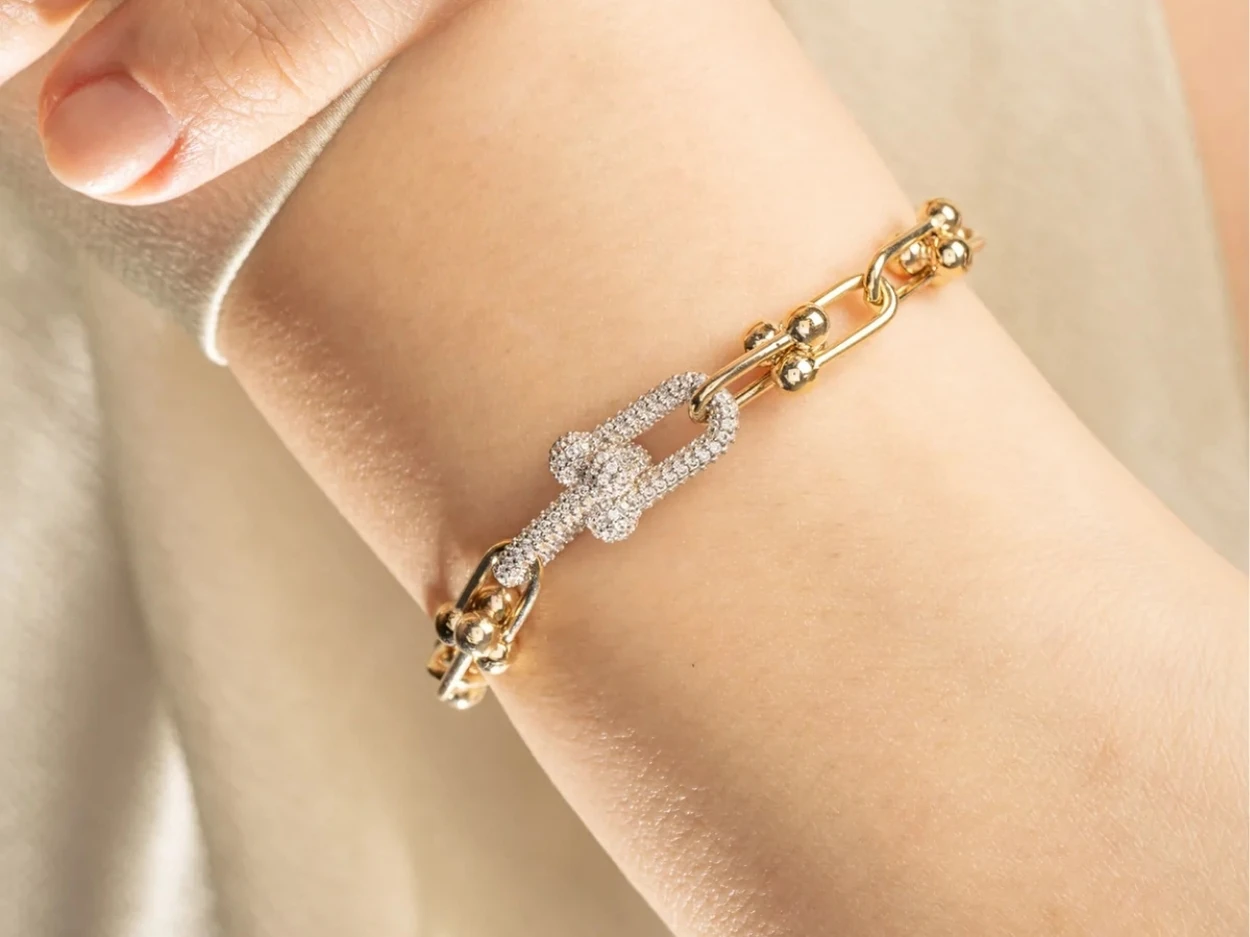 14 Ayar Altın Taşlı Tiffany Bileklik