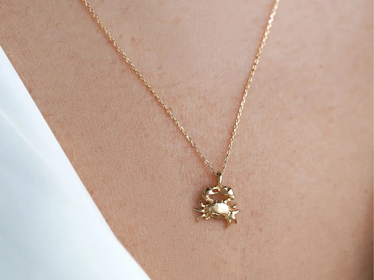 14 Ayar Altın Minimal Yengeç Kolye