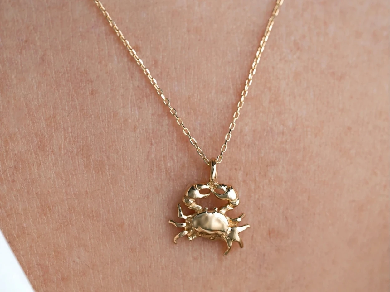 14 Ayar Altın Minimal Yengeç Kolye