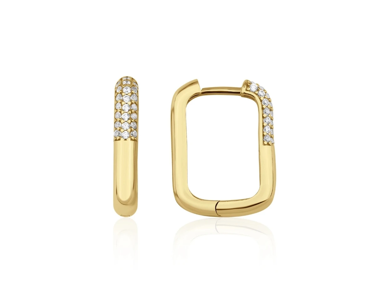 14 Ayar Altın Taşlı Dikdörtgen Küpe