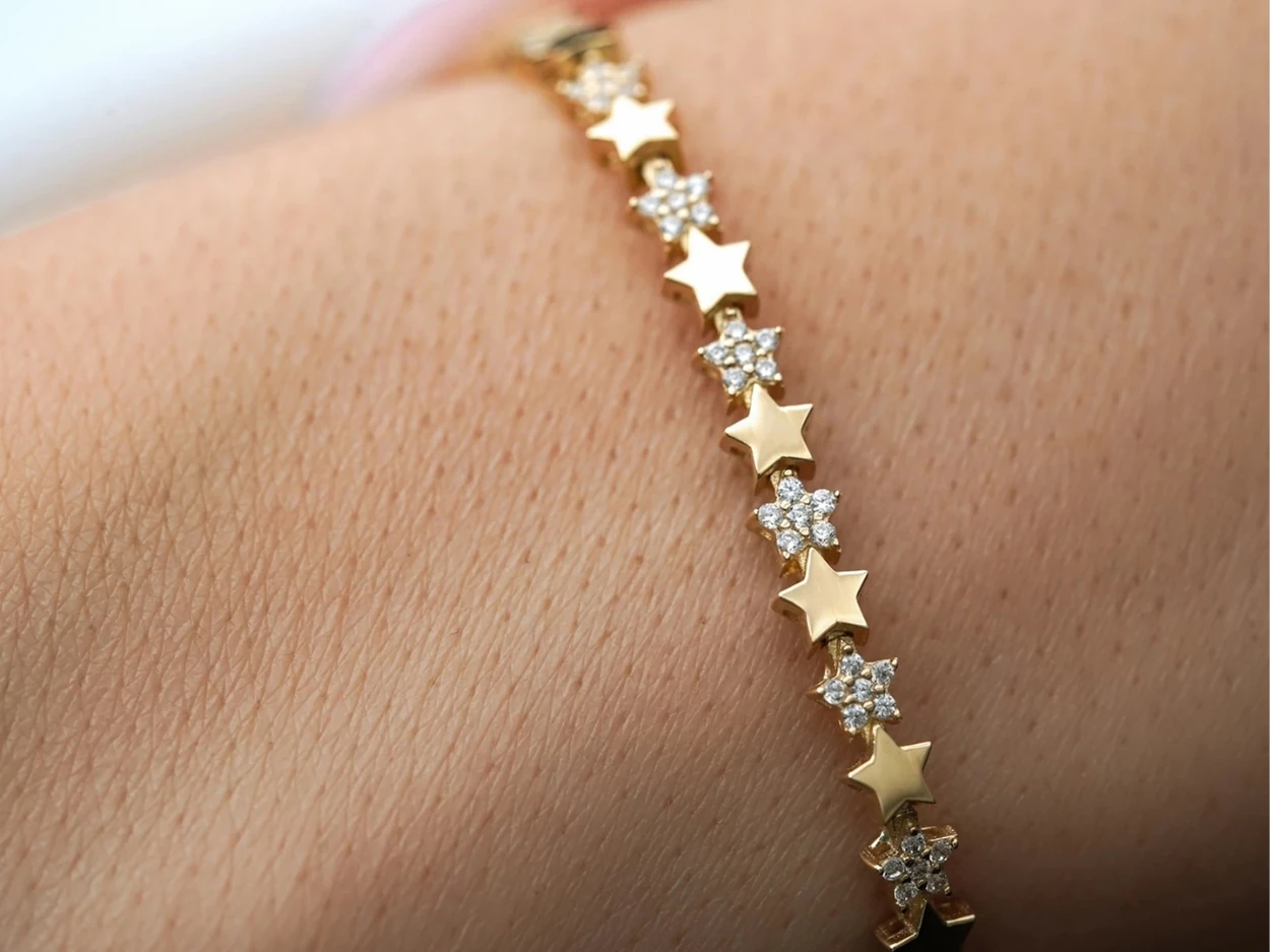 14 Ayar Altın Taşlı Yıldızseli Bileklik