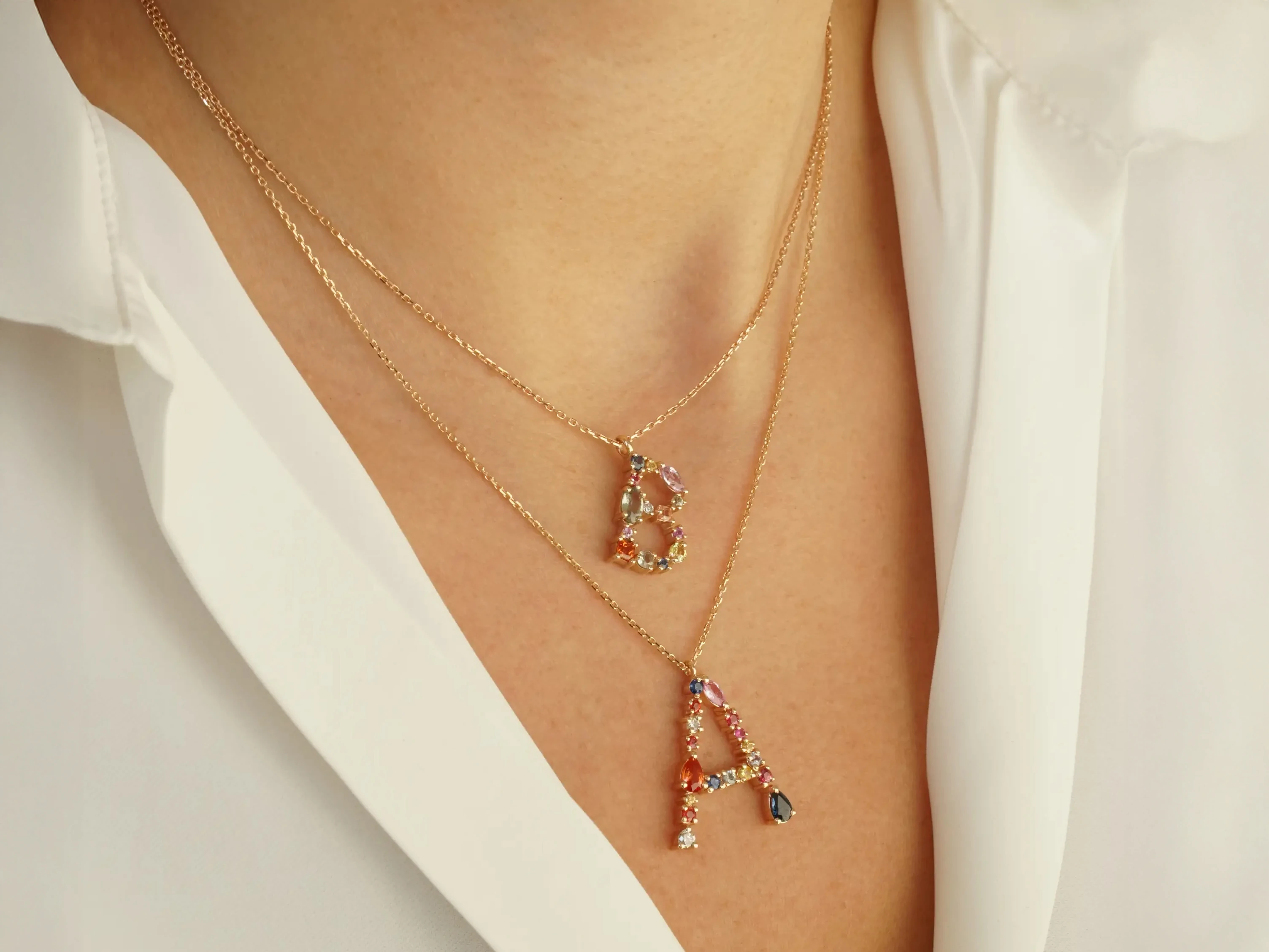 Safirli Pırlanta Harf Kolye