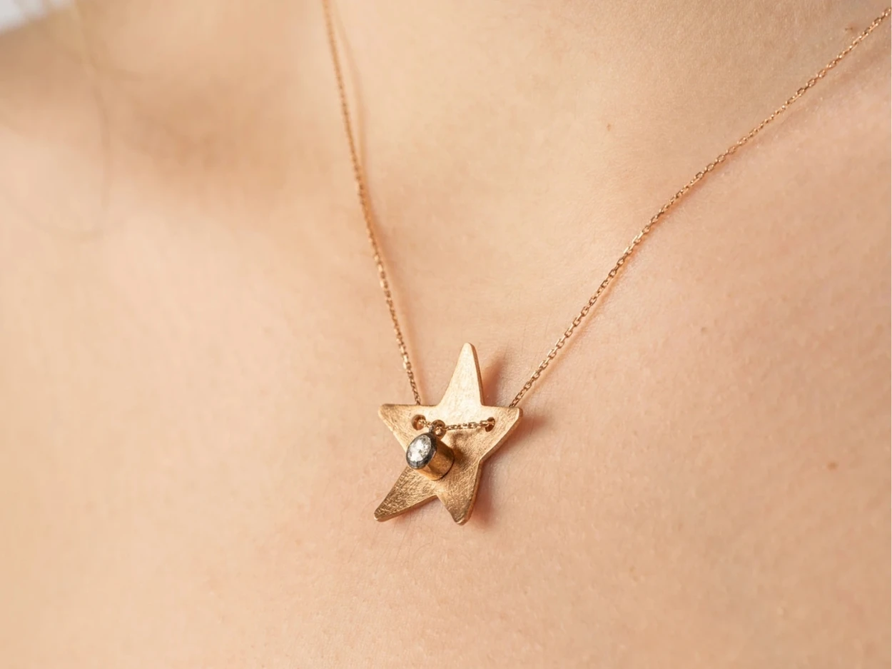 0,06 Karat Altın Elmas Yıldız Kolye