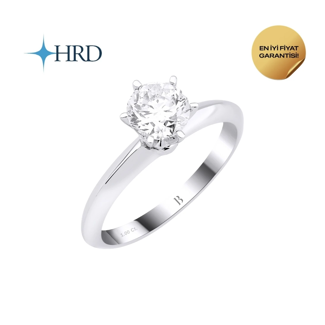 1 Karat E Color Pırlanta Altı Tırnak Tektaş Yüzük