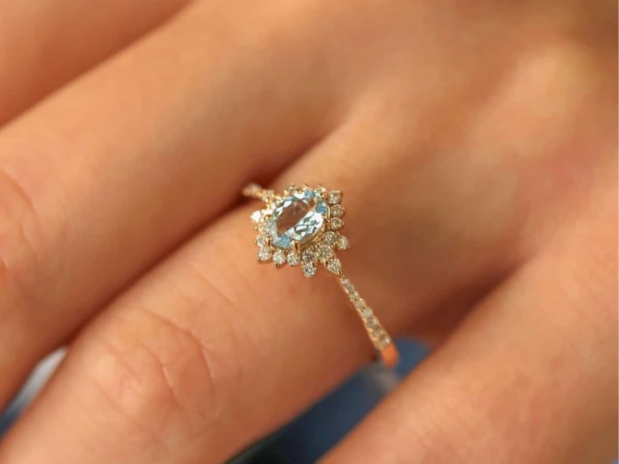 0,54 Karat Tasarım Pırlanta AquaMarine Yüzük