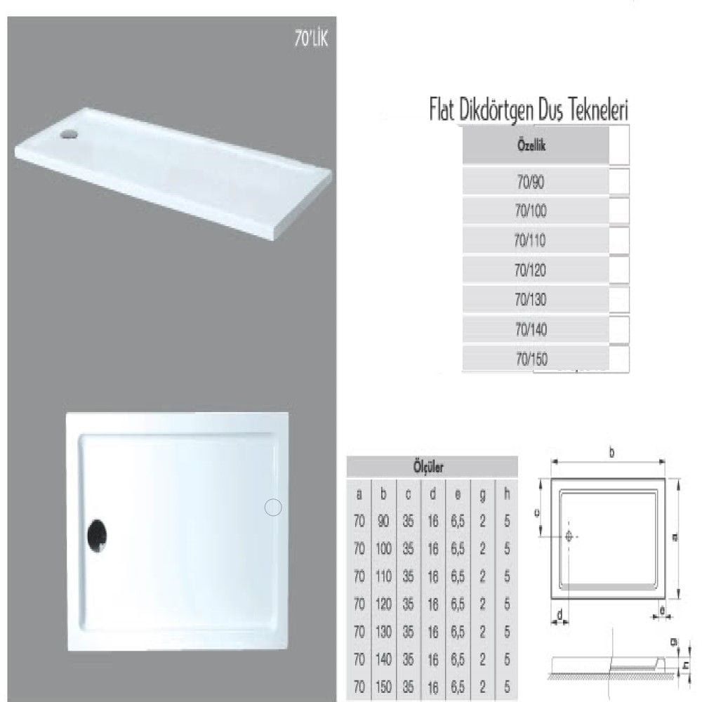 Dikdörtgen Flat Duş Teknesi H:5 cm