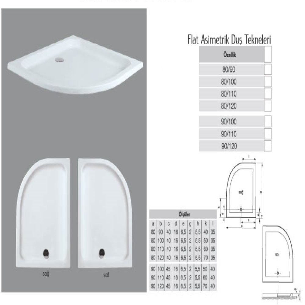 Asimetrikoval flat duş Teknesi H:5 cm