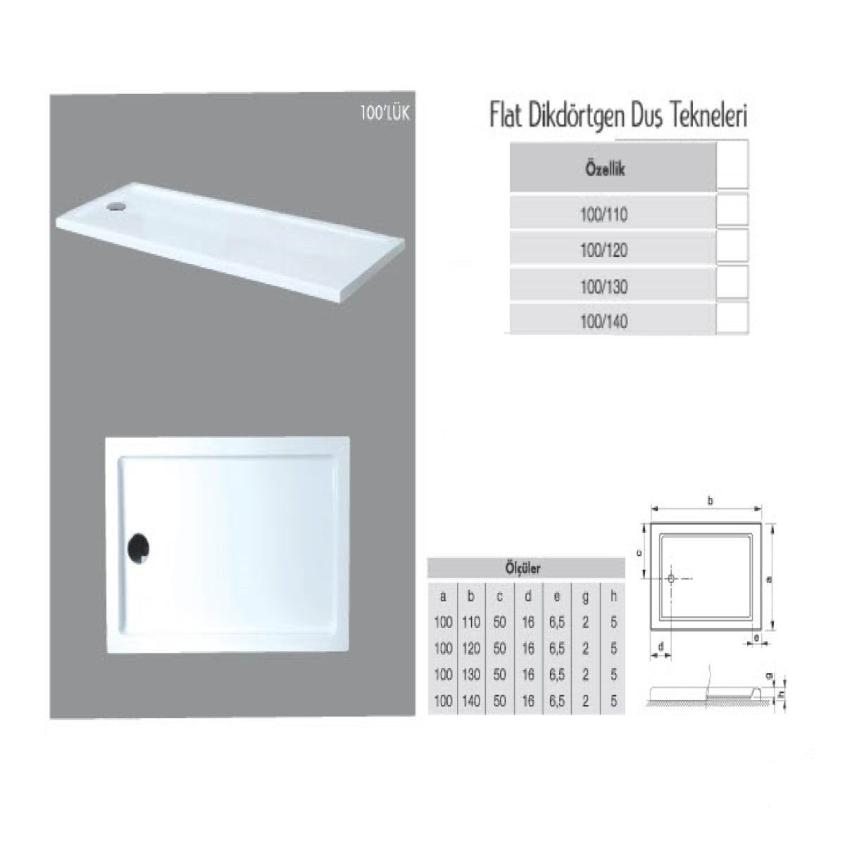 Dikdörtgen Flat Duş Teknesi H:5 cm