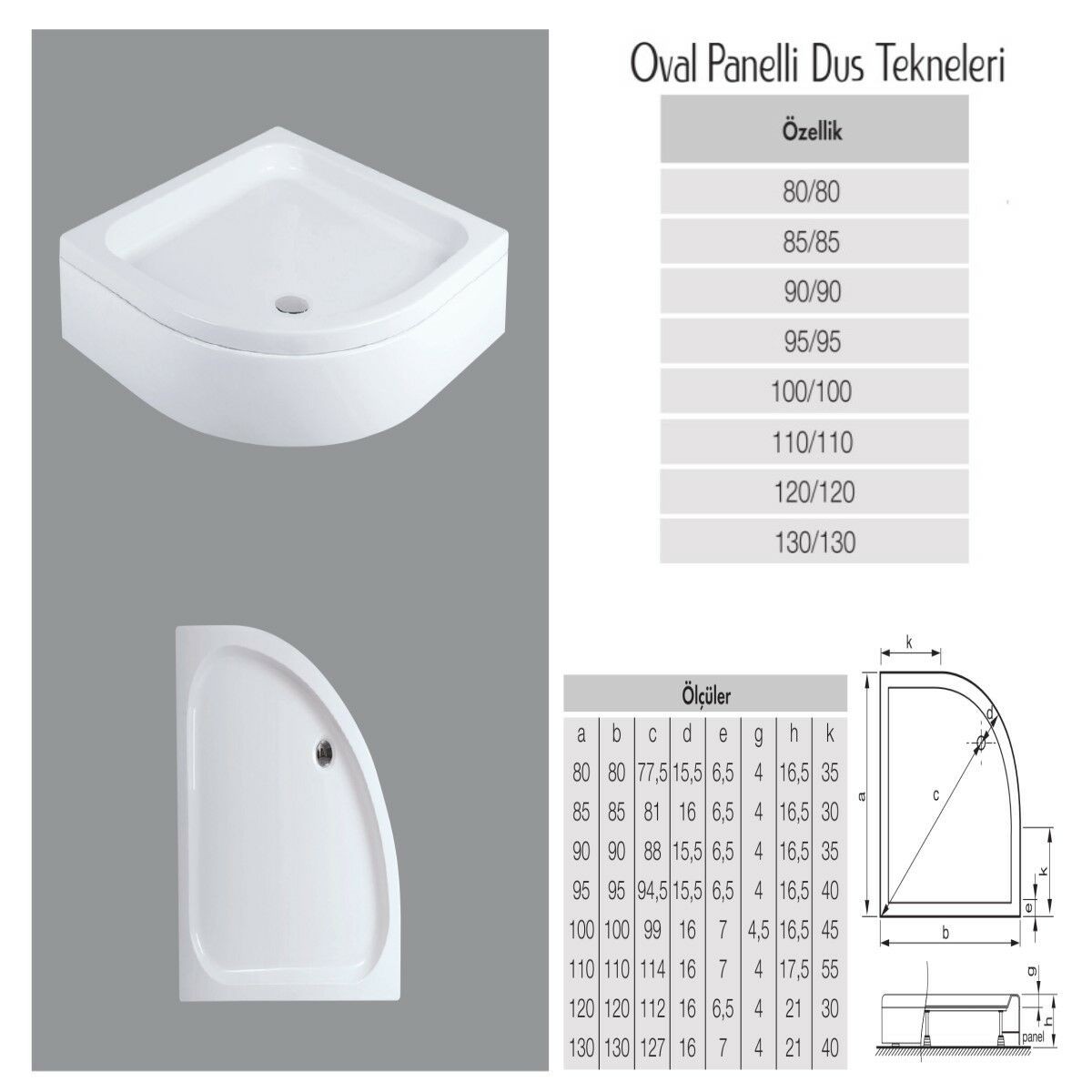 Oval panelli duş Teknesi H:15-16 cm