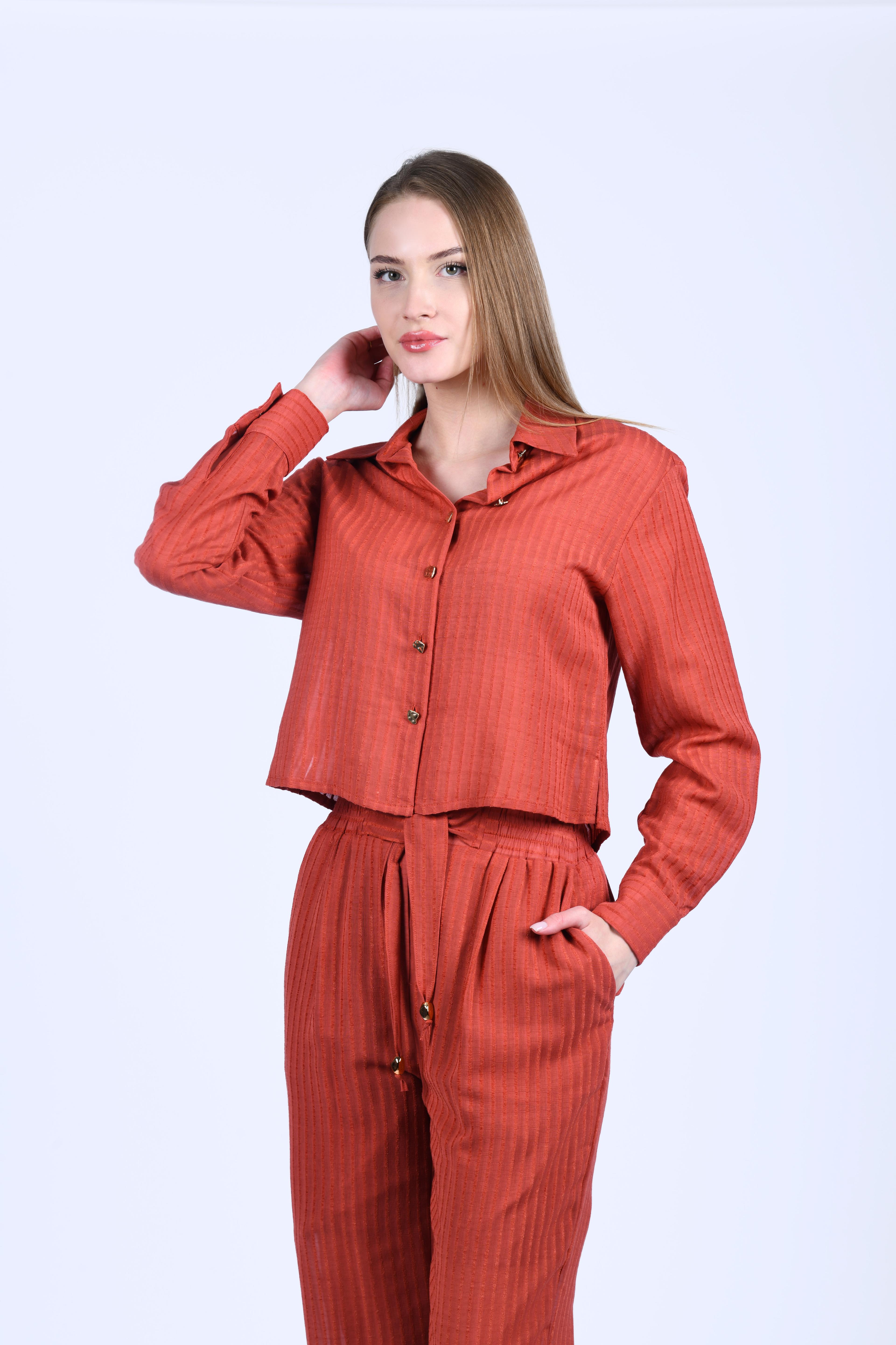 Kiremit Dokulu Crop Kesim Gömlek - QG134
