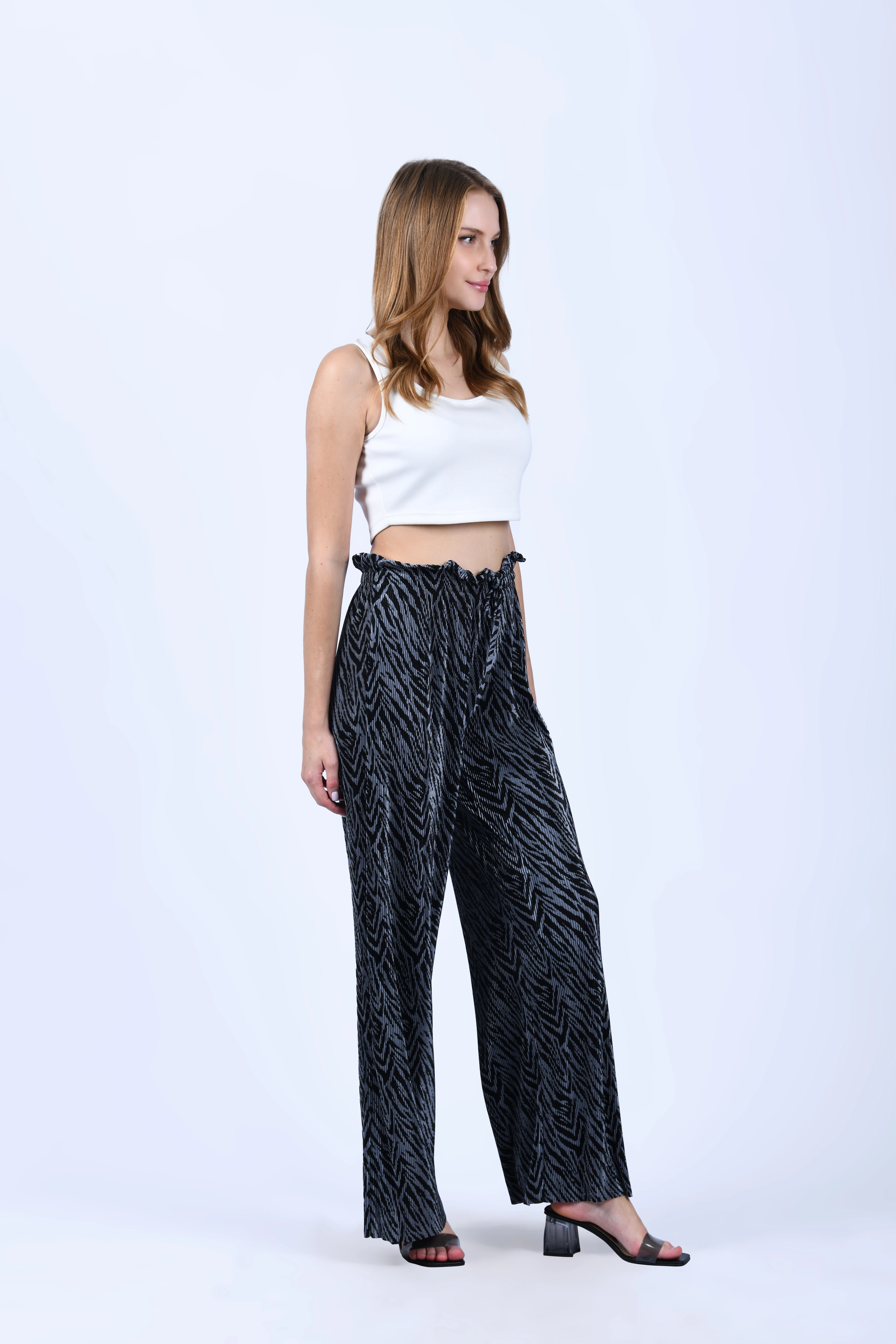 Gray Black Desenli Bol Pantolon - QP150