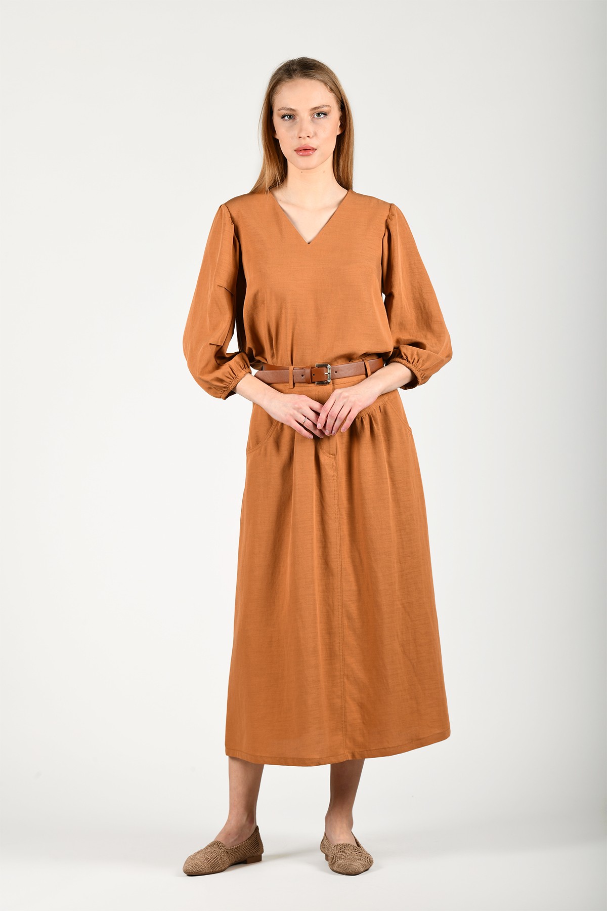 Fındık V Yaka Casual Bluz - LB139