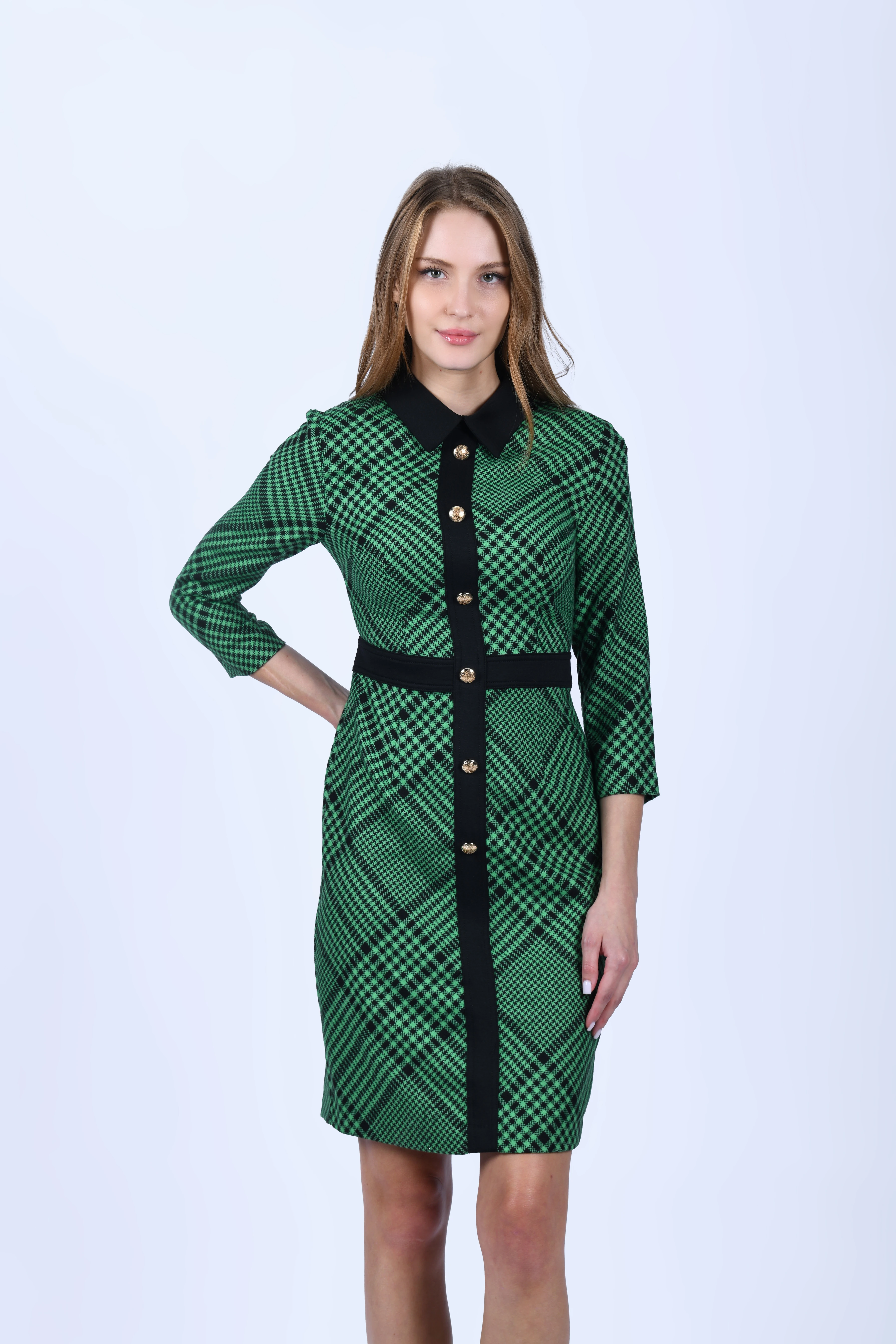 Yeşil Ekose Desen Gömlek Elbise - LE188