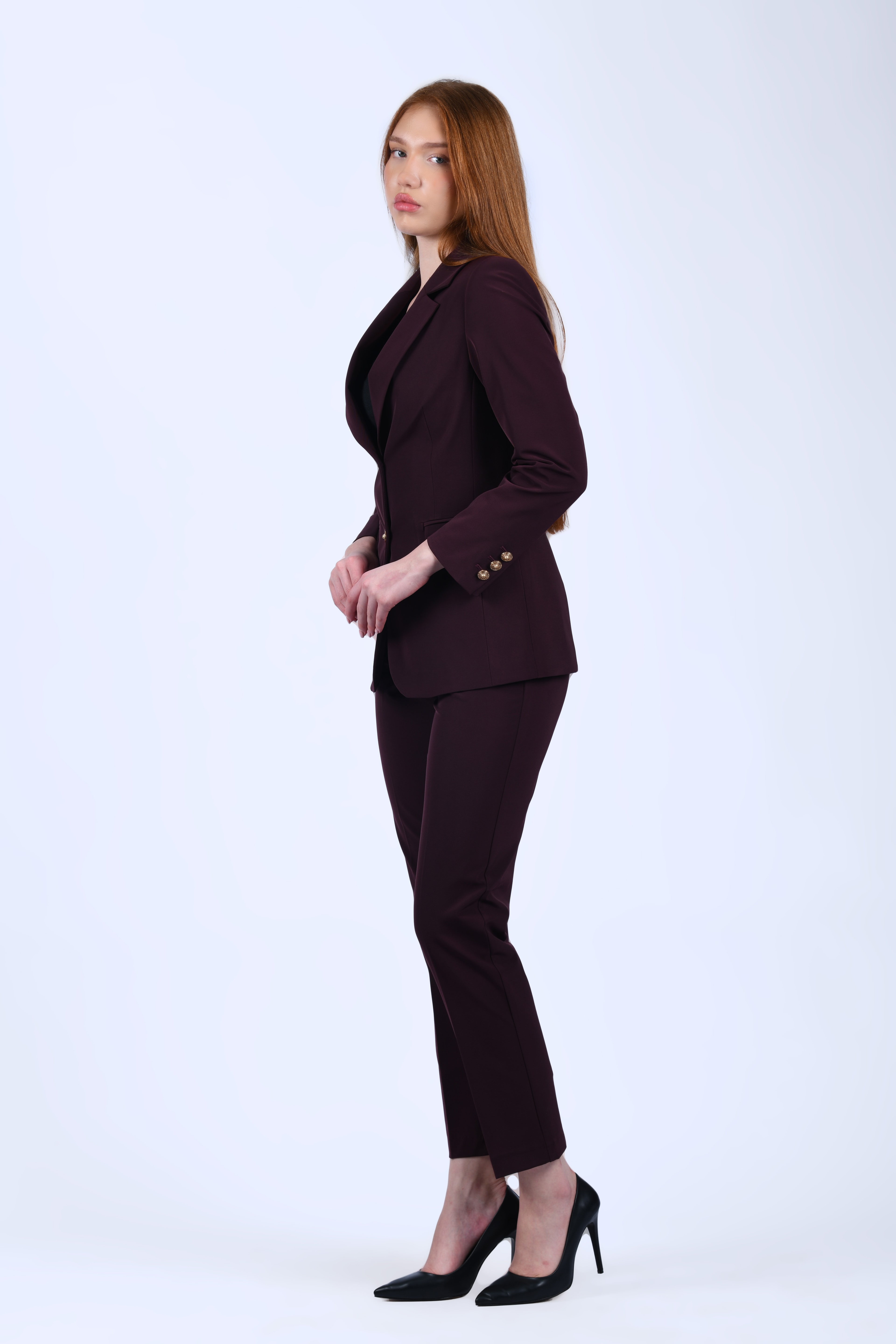 Bordo Straight Fit Kumaş Pantolon - QP193