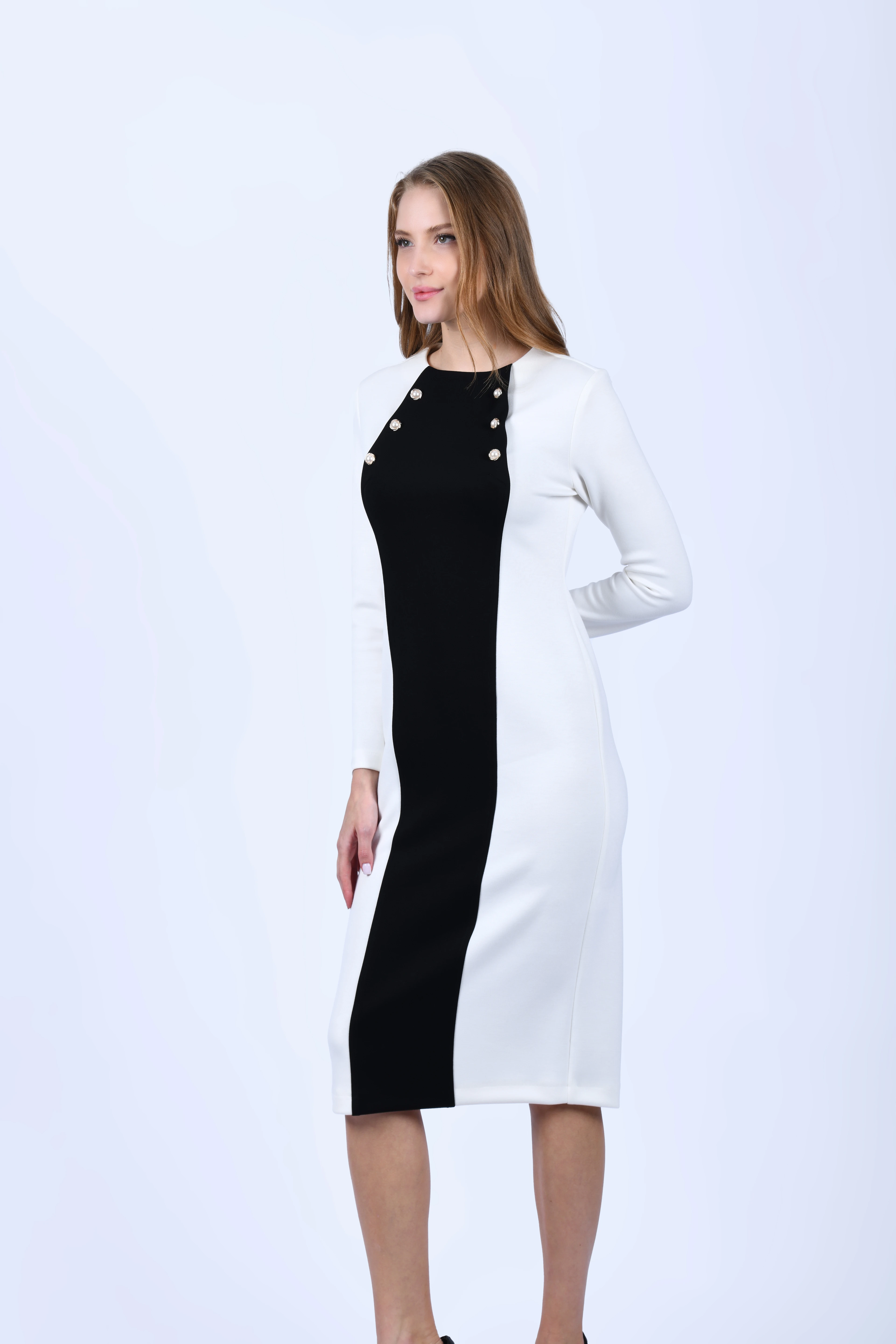 Beyaz Siyah Çift Renk Elbise - QE303