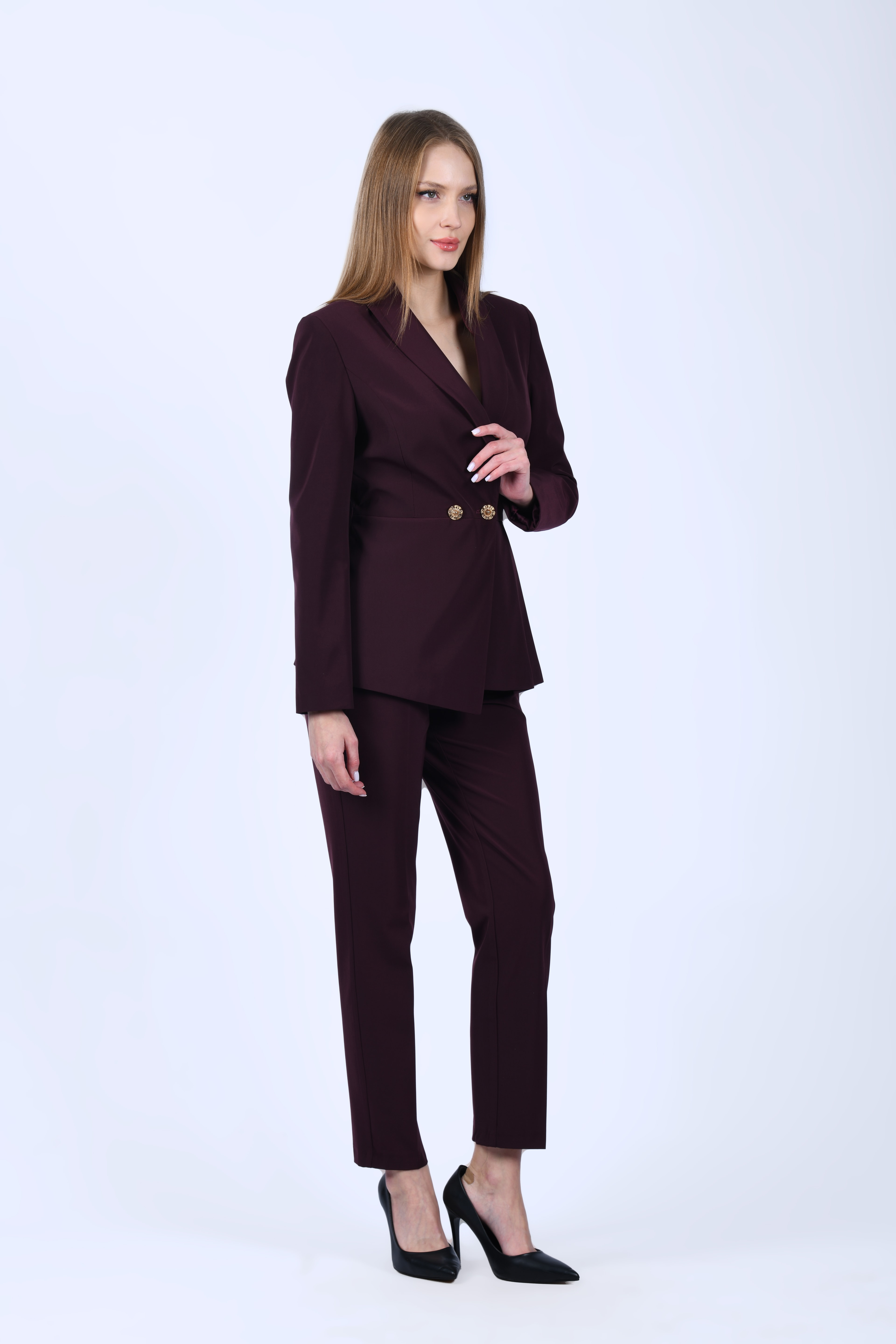 Bordo Dar Kesim Kumaş Pantolon - QP188
