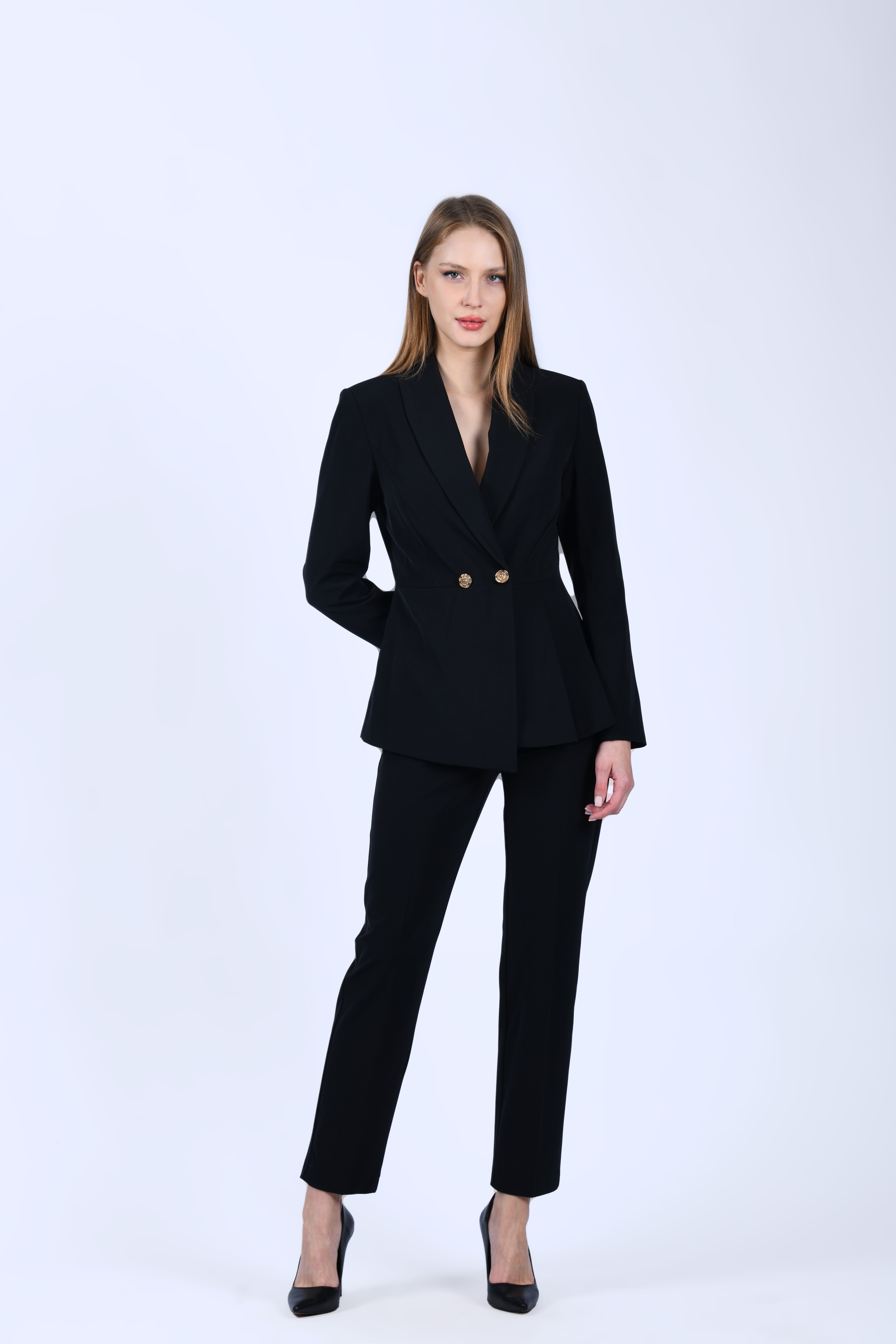 Siyah Dar Kesim Kumaş Pantolon - QP188