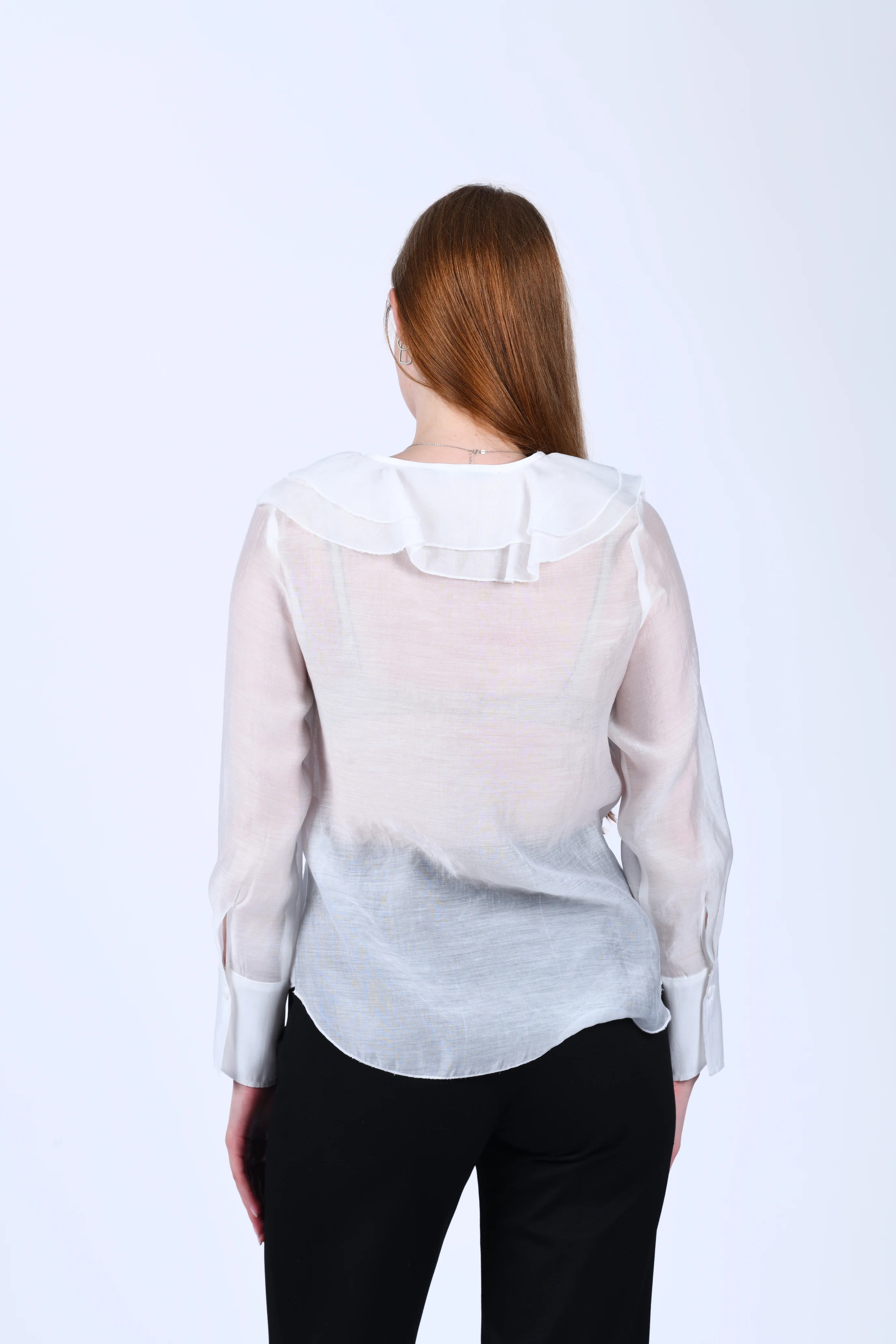 Ecru Volanlı Tül Bluz - QB201