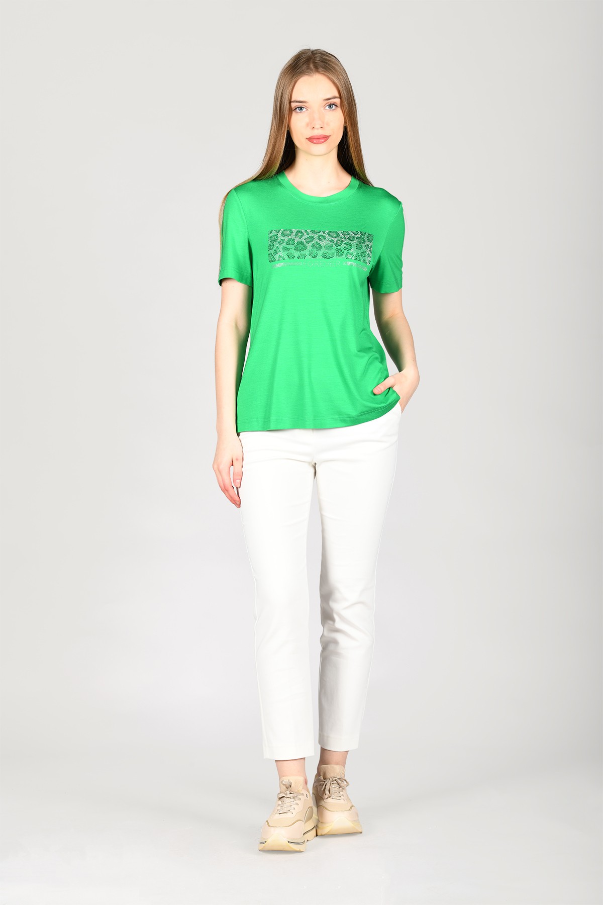 Yeşil Taş Baskılı T-Shirt Bluz - LB117