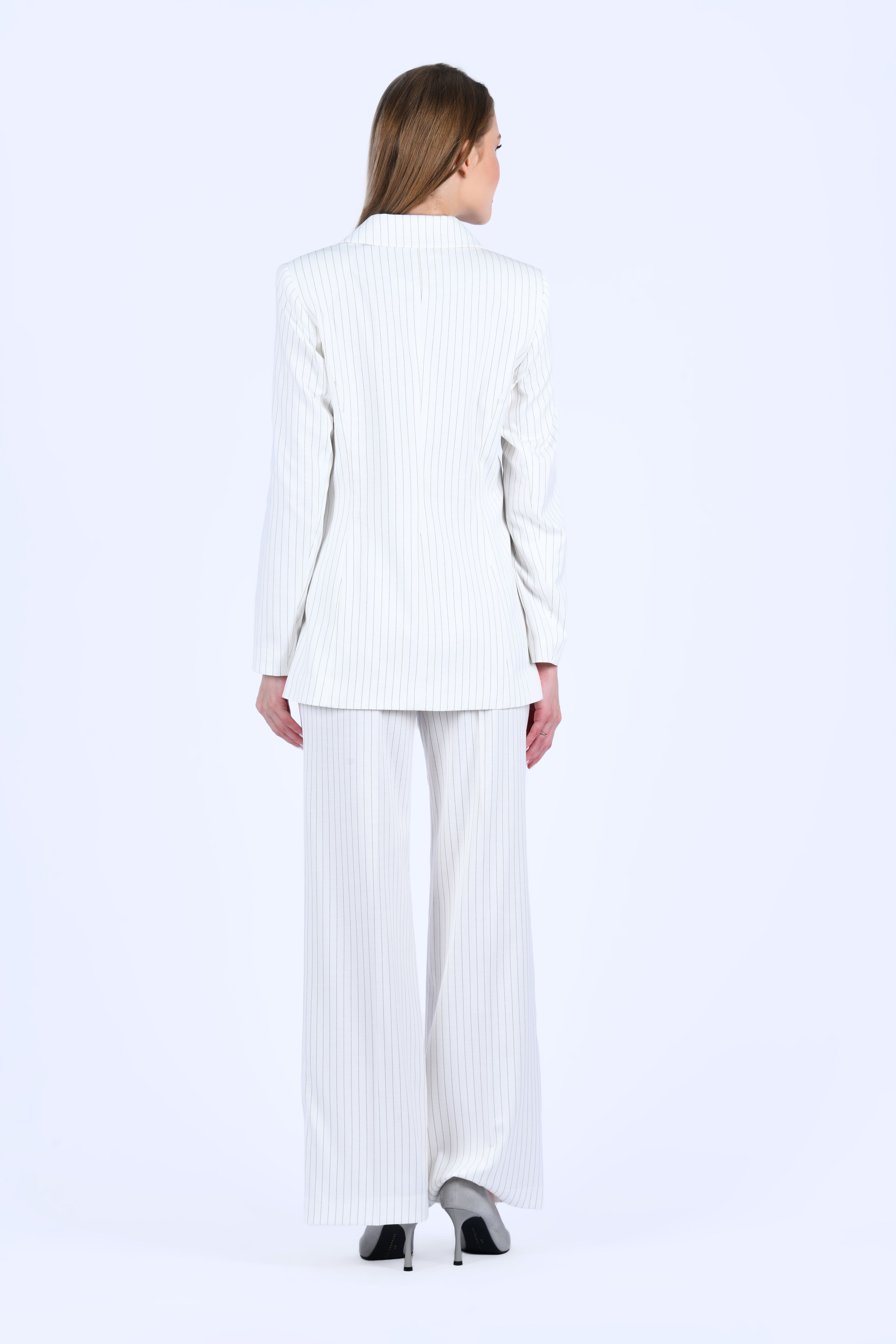 Ecru Çizgili Blazer Ceket - LC118