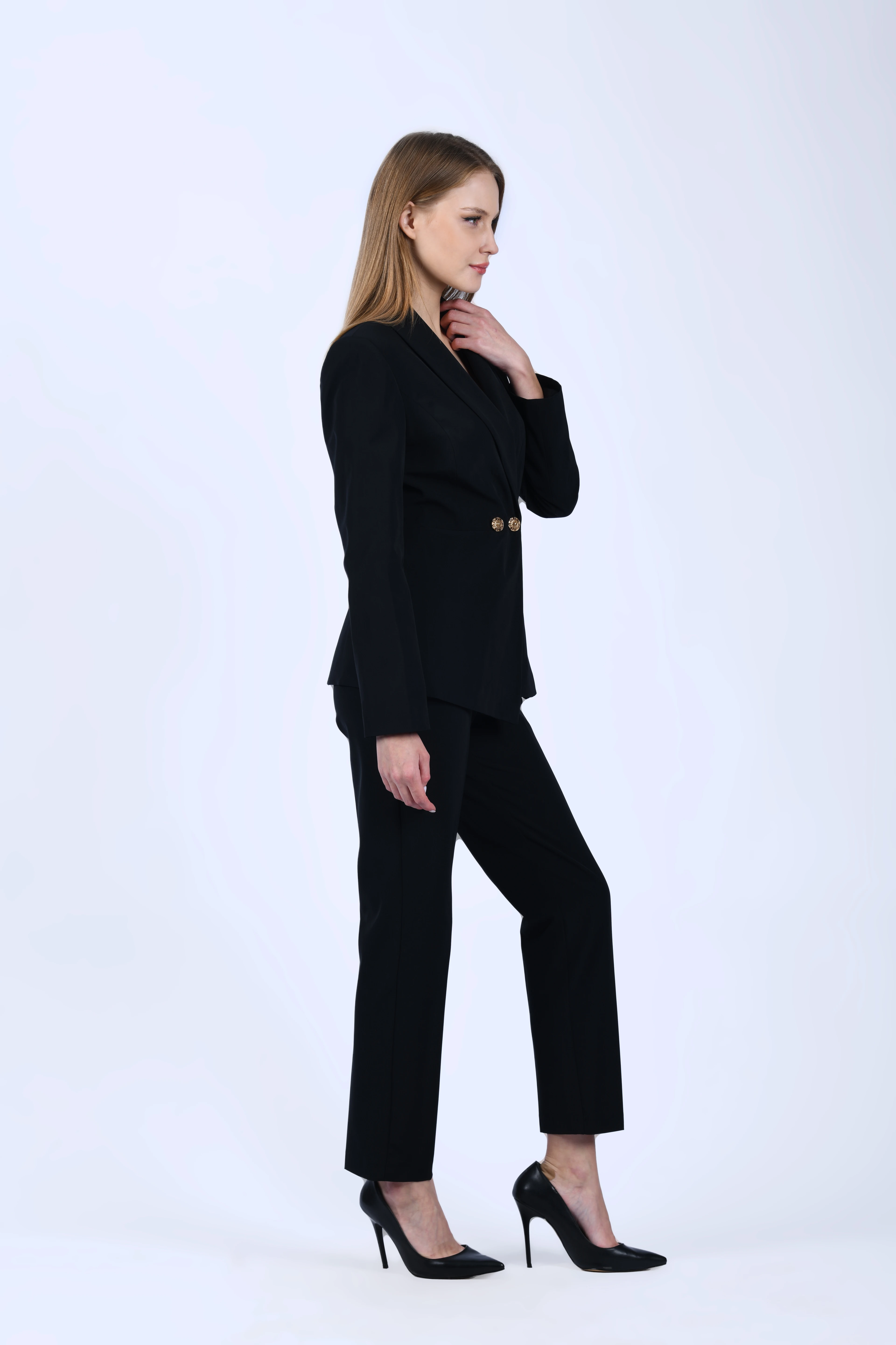 Siyah Yanı Pile Detaylı Blazer Ceket - QC91