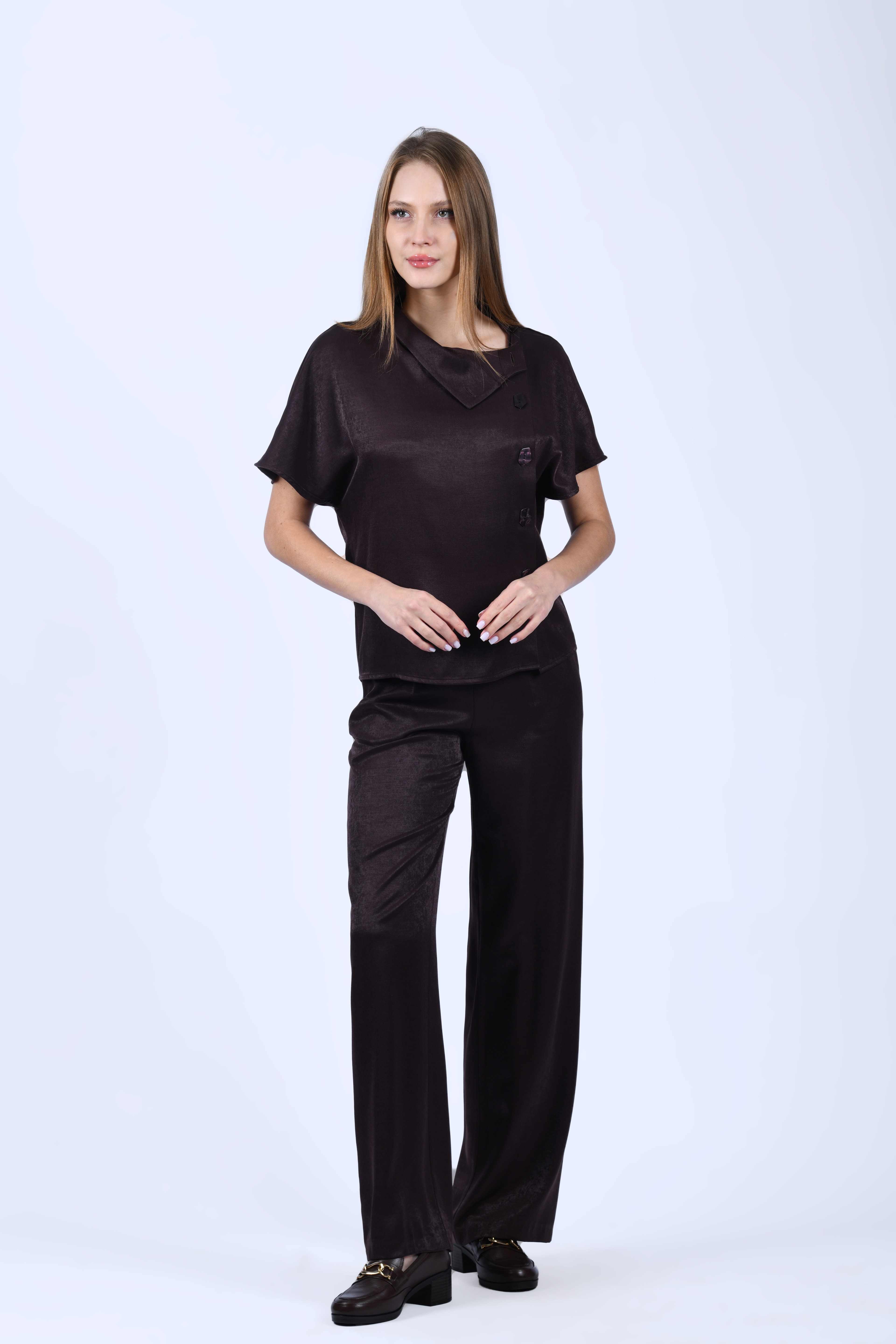 Kahve Bol Kesim Kumaş Pantolon - QP196