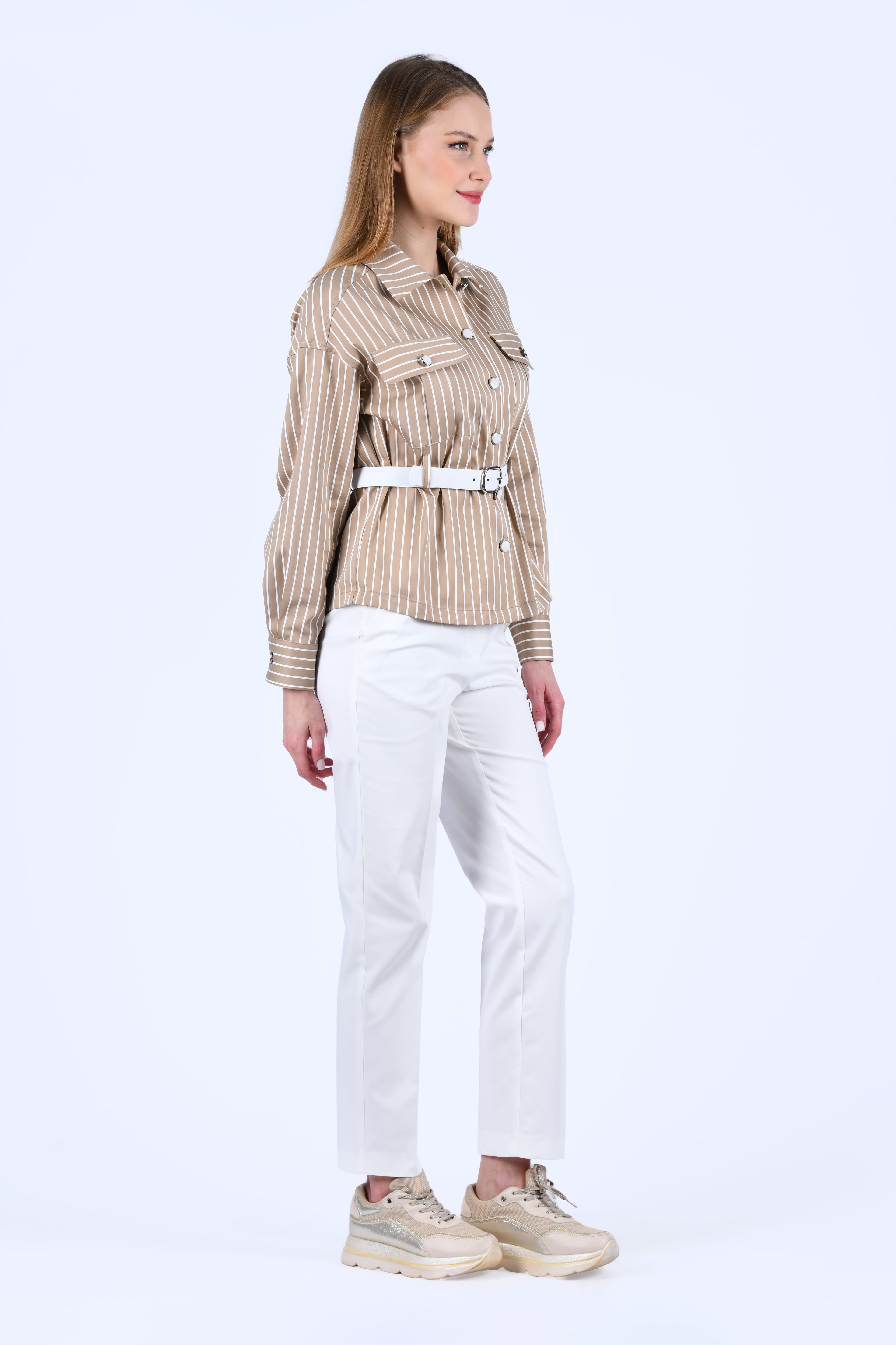 Ecru Kendinden Kemerli Pantolon - LP182