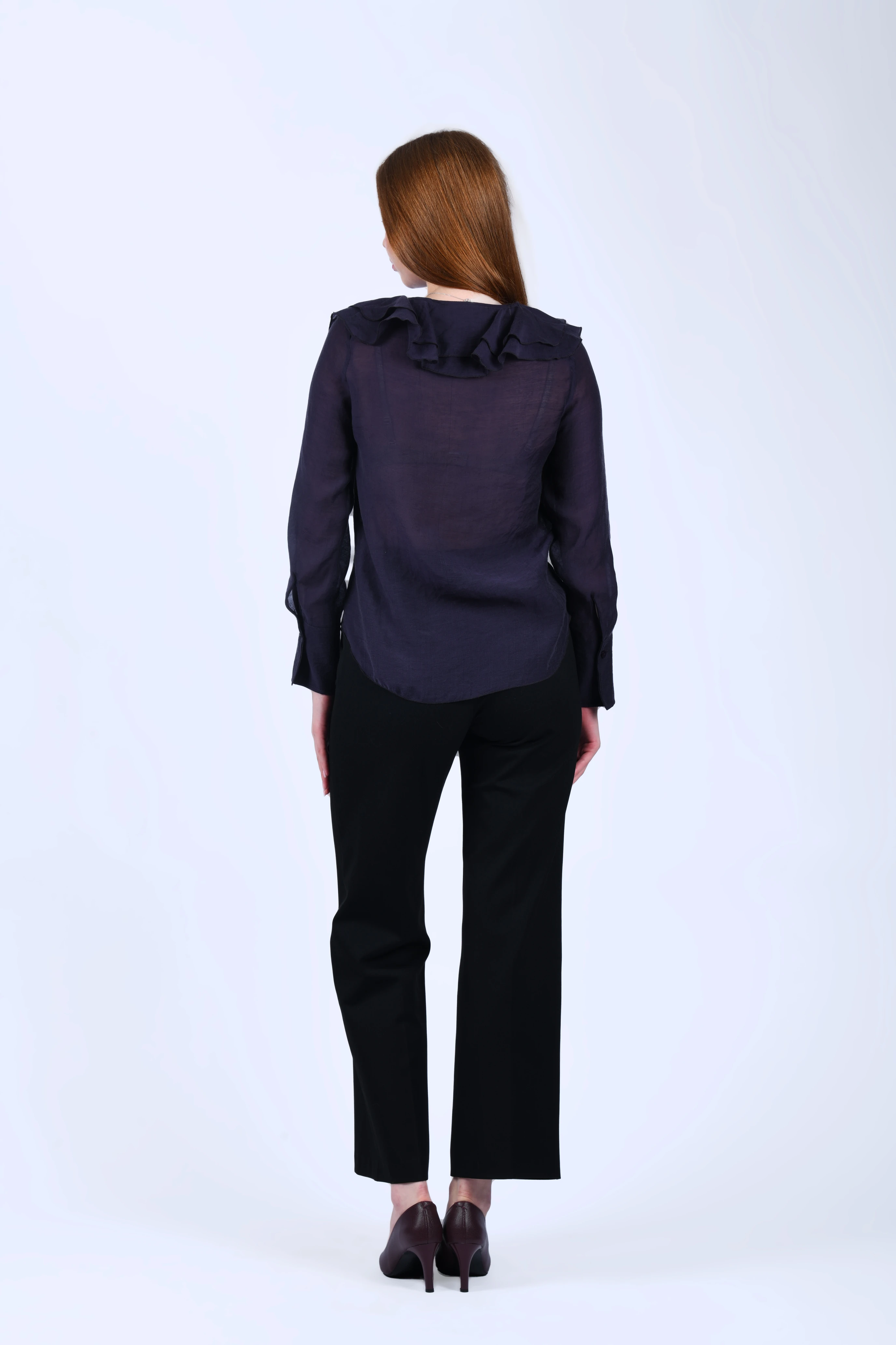 Mürdüm Volanlı Tül Bluz - QB201