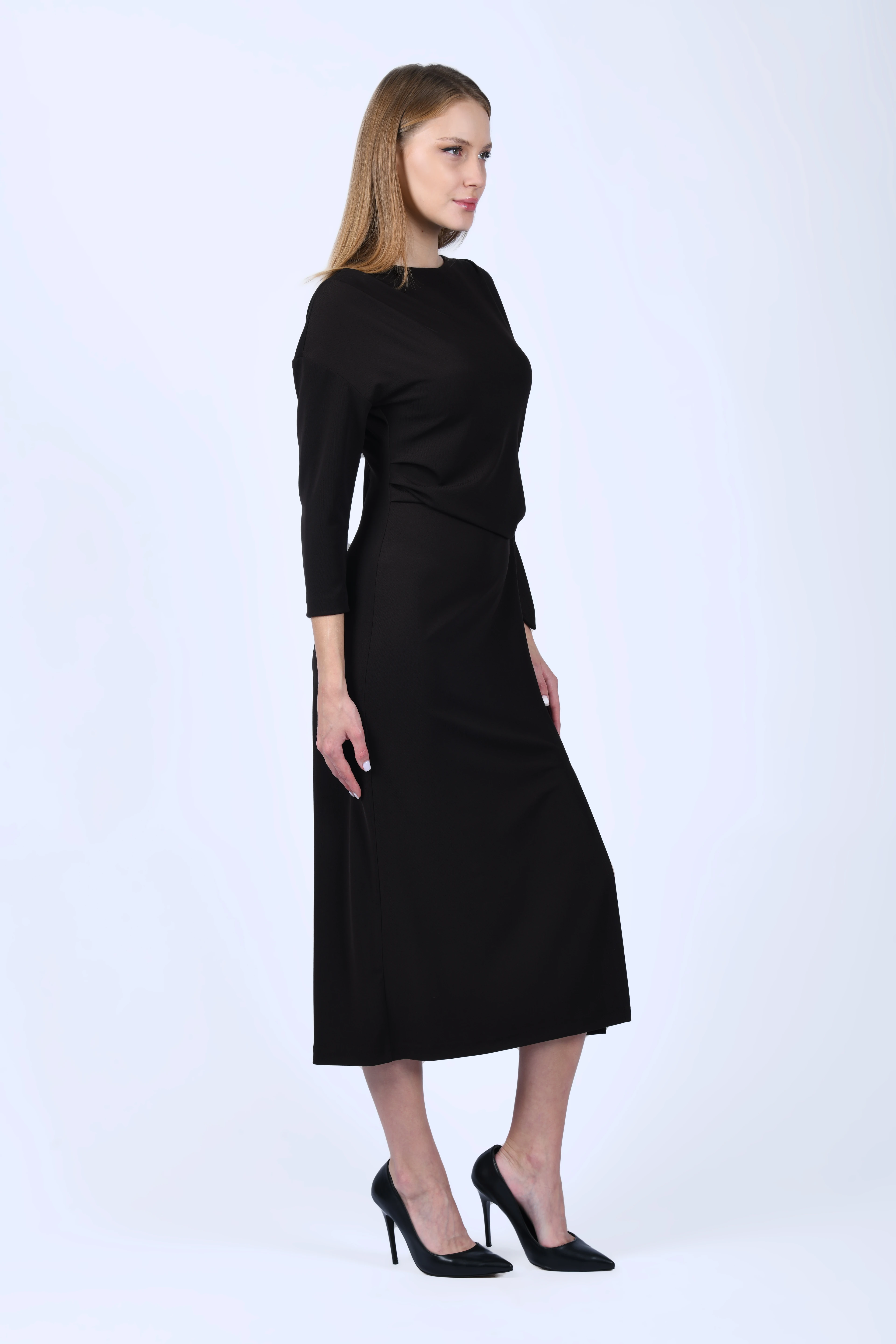 Kahve Toka Detaylı Yırtmaçlı Elbise -  QE396