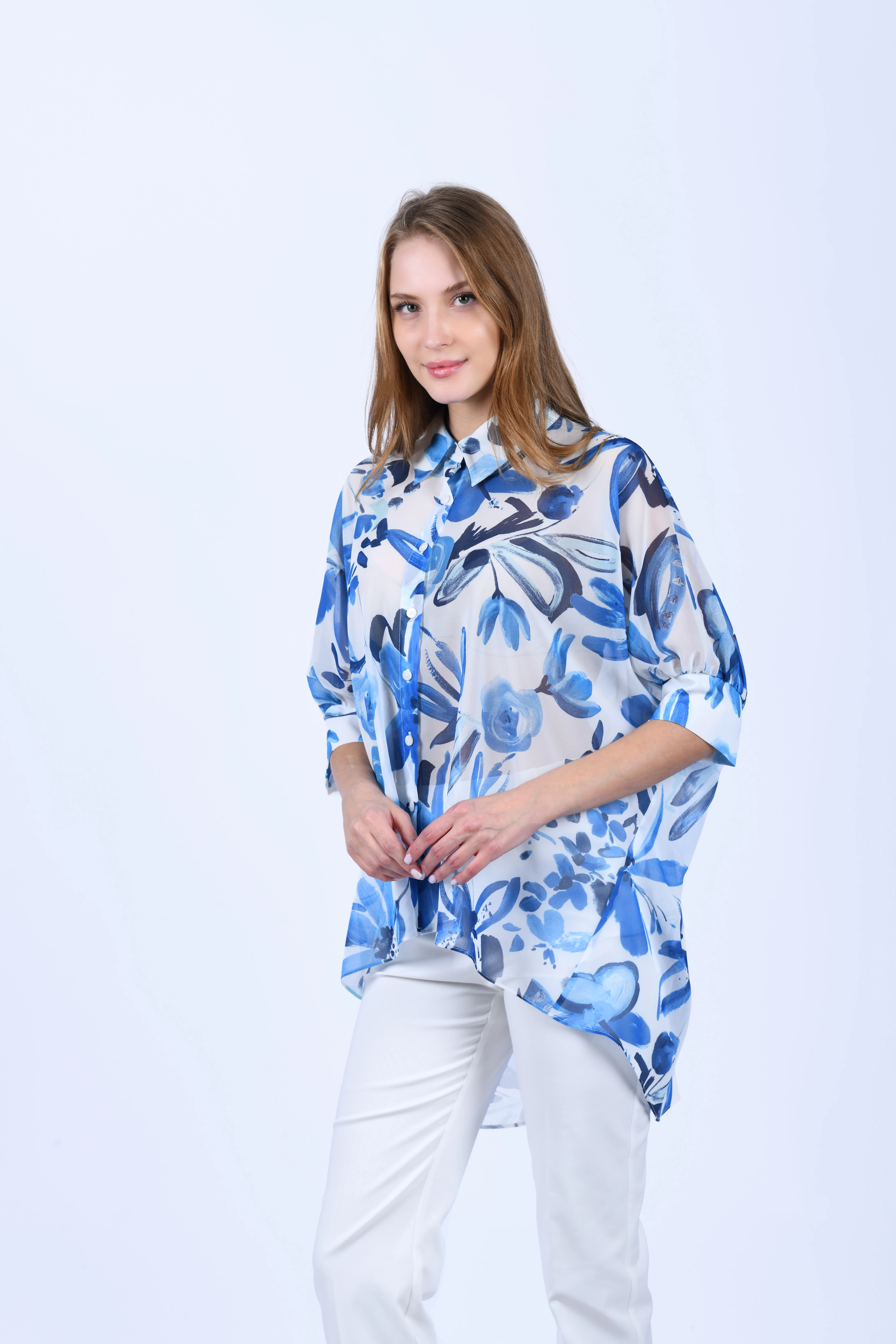 Mavi Tül Gömlek - QG148