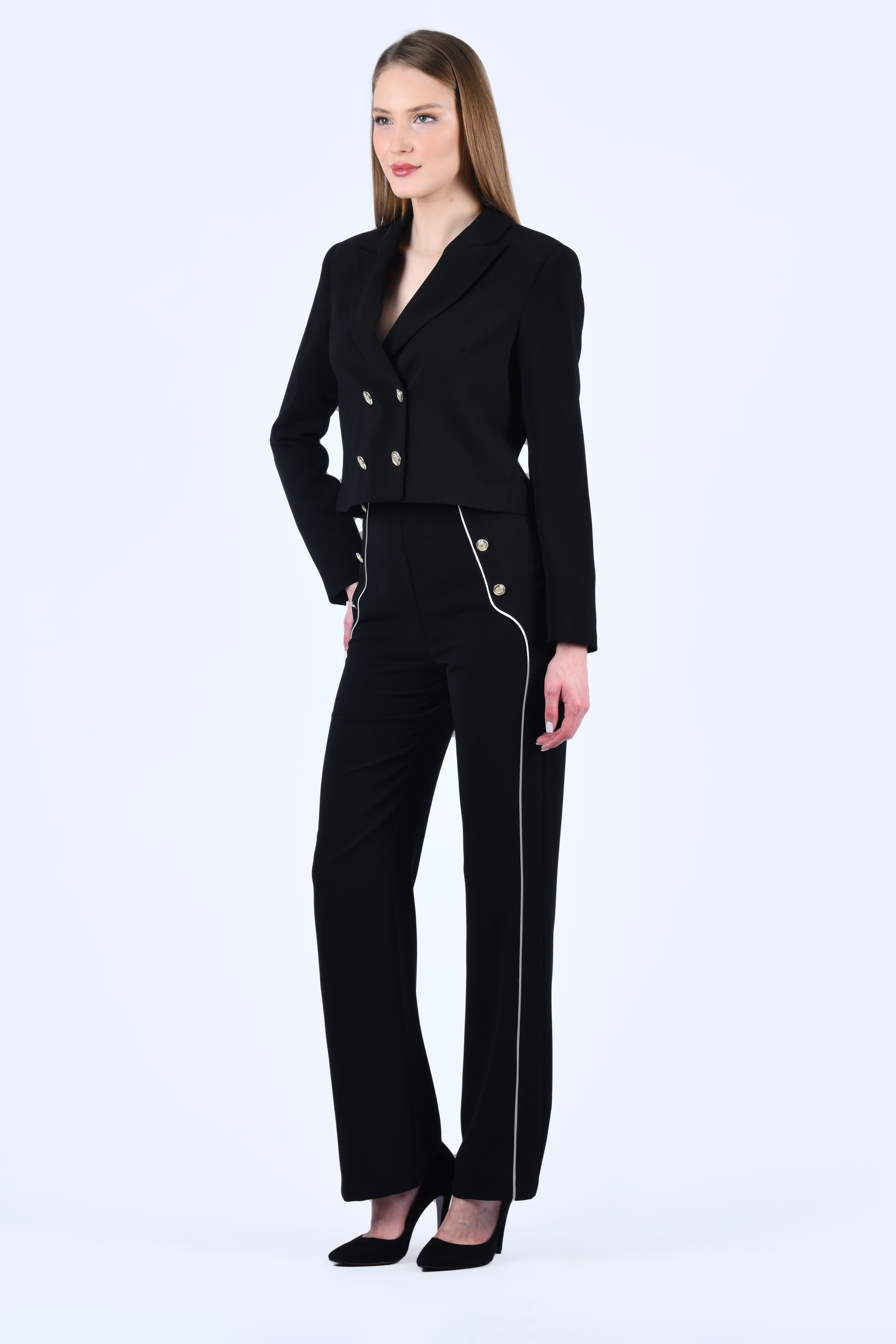 Siyah Crop Kesim Blazer Ceket - QC83