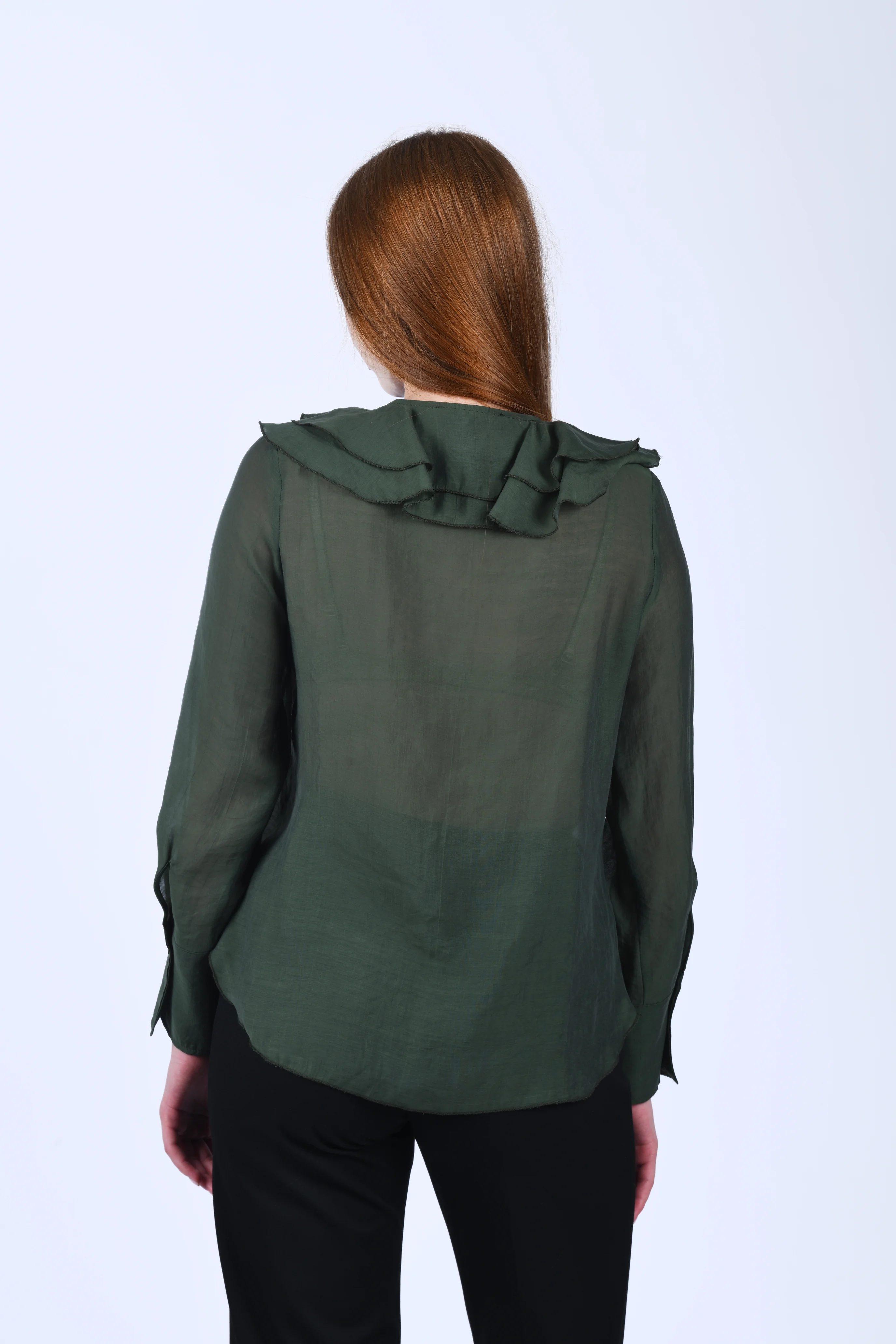 Yeşil Volanlı Tül Bluz - QB201