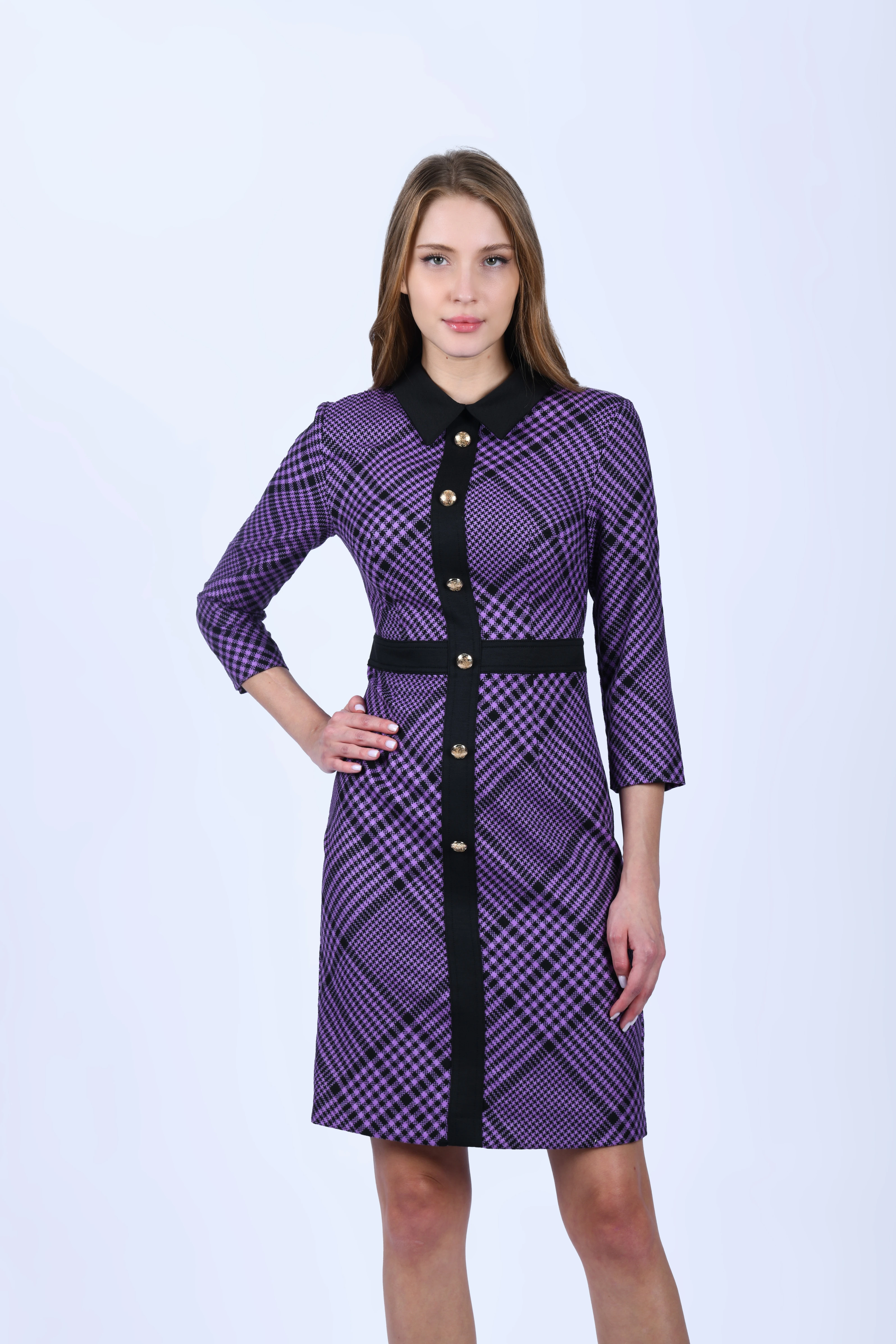 Lila Ekose Desen Gömlek Elbise - LE188