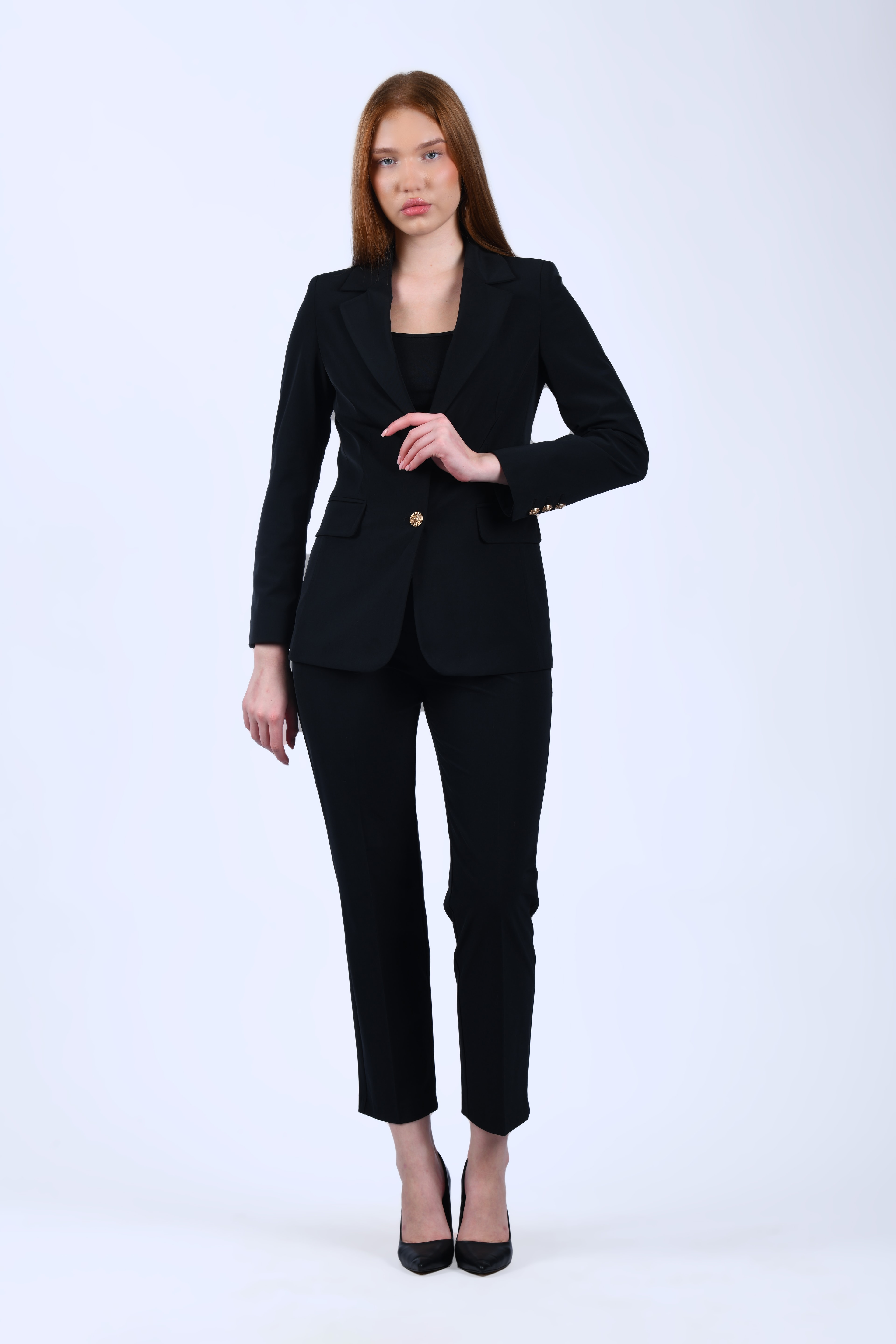 Siyah Straight Fit Kumaş Pantolon - QP193