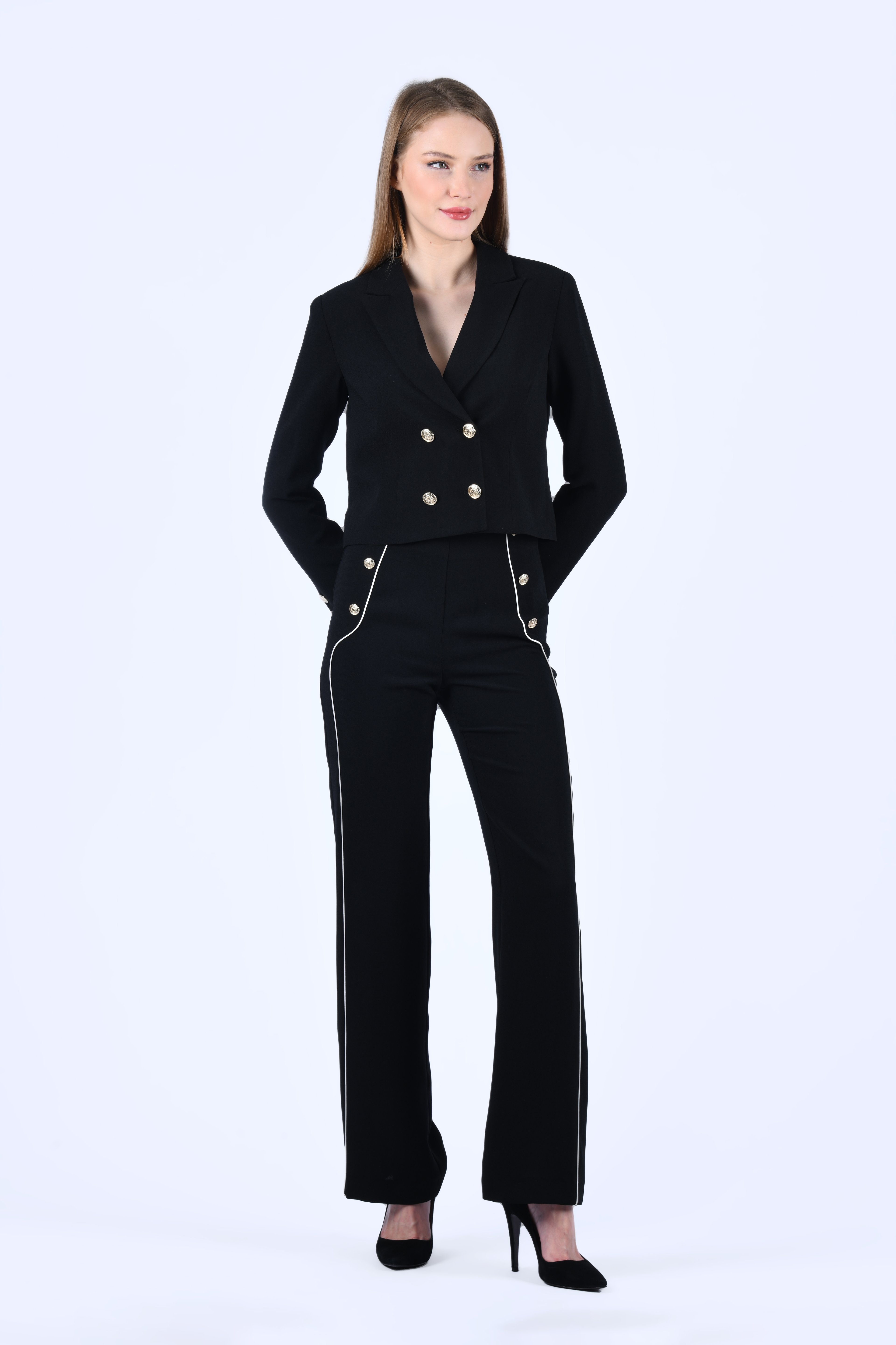 Siyah Crop Kesim Blazer Ceket - QC83