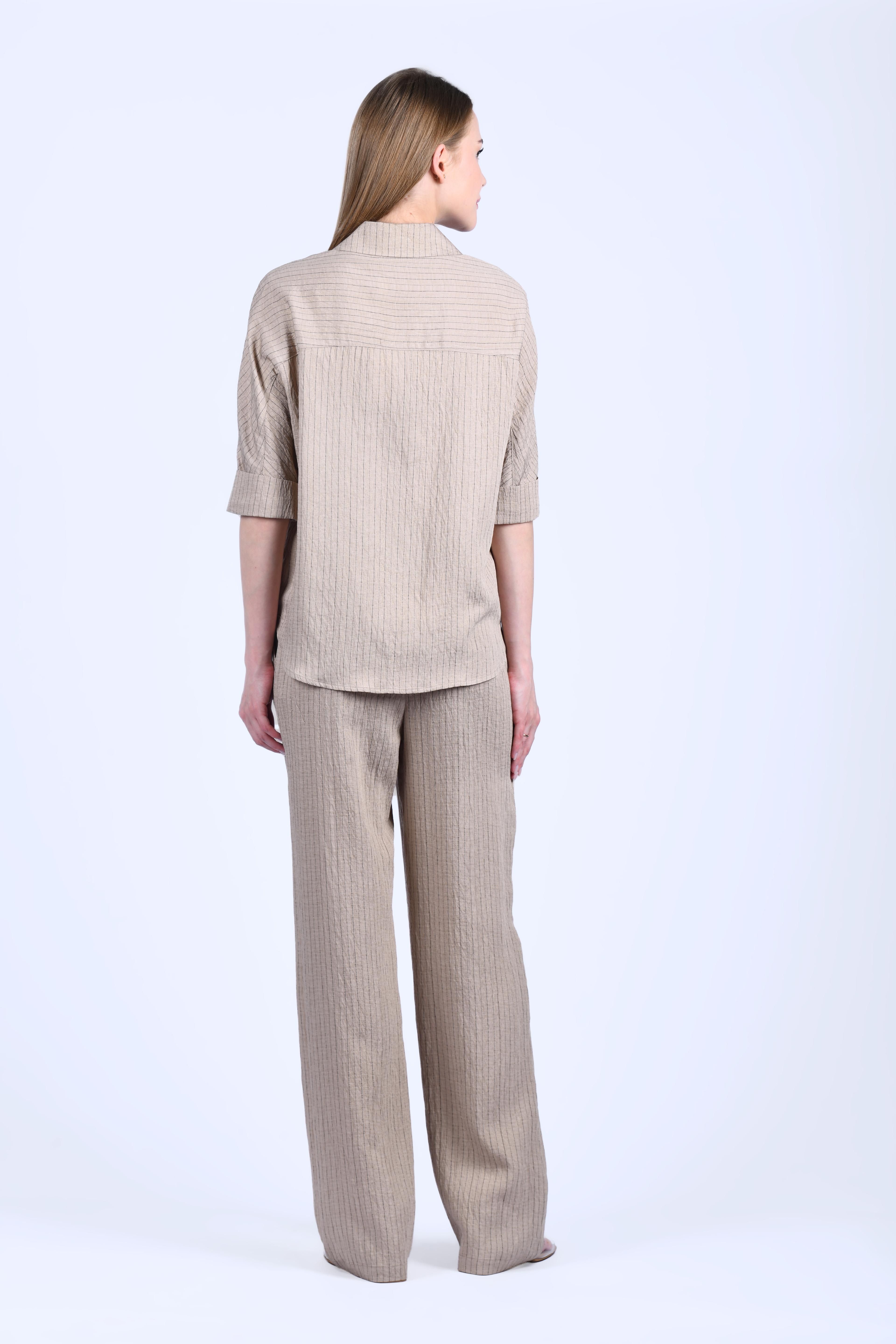 Bej Çizgili Bol Pantolon - LP185