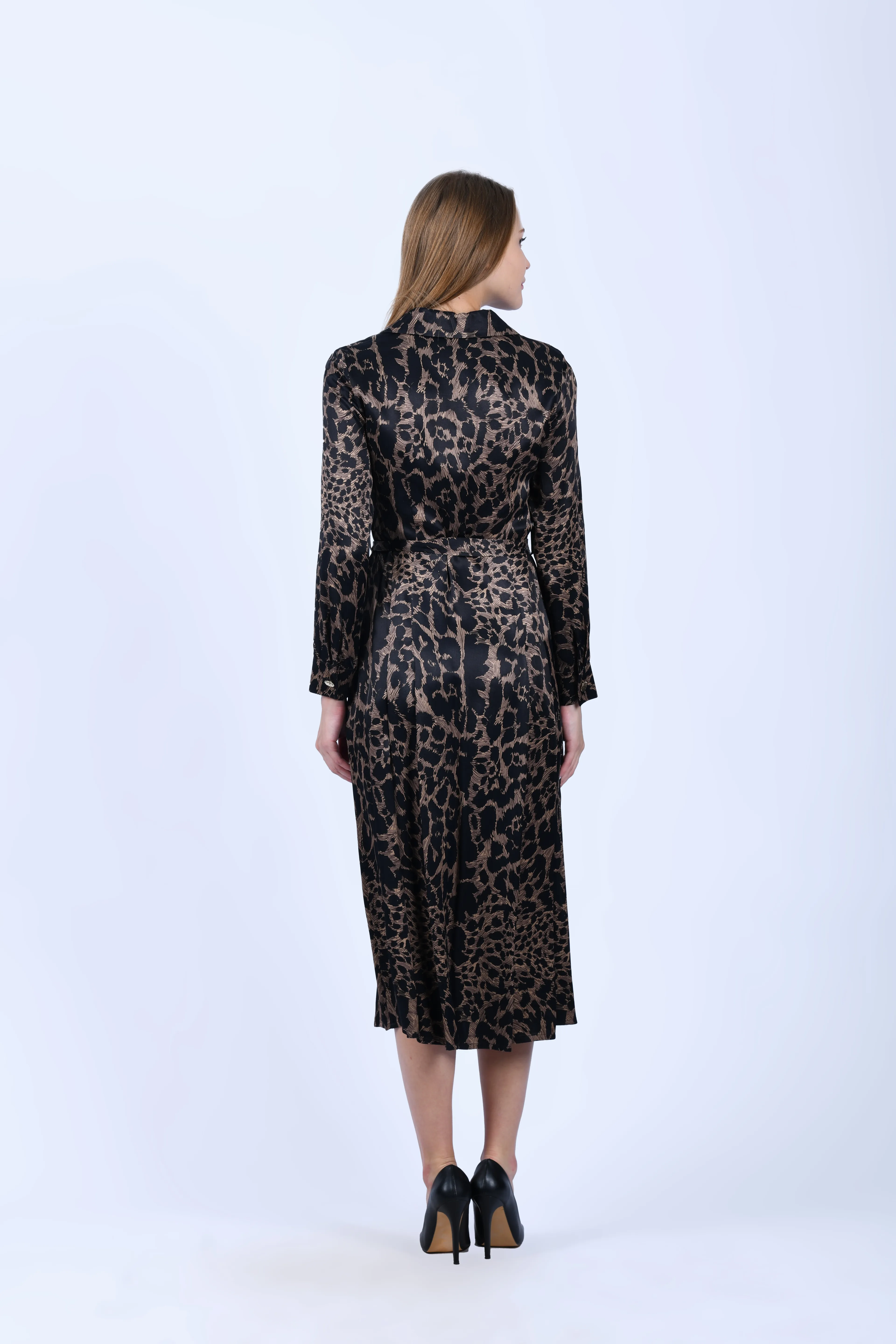 Kahve Tokalı Leopar Elbise - LE430